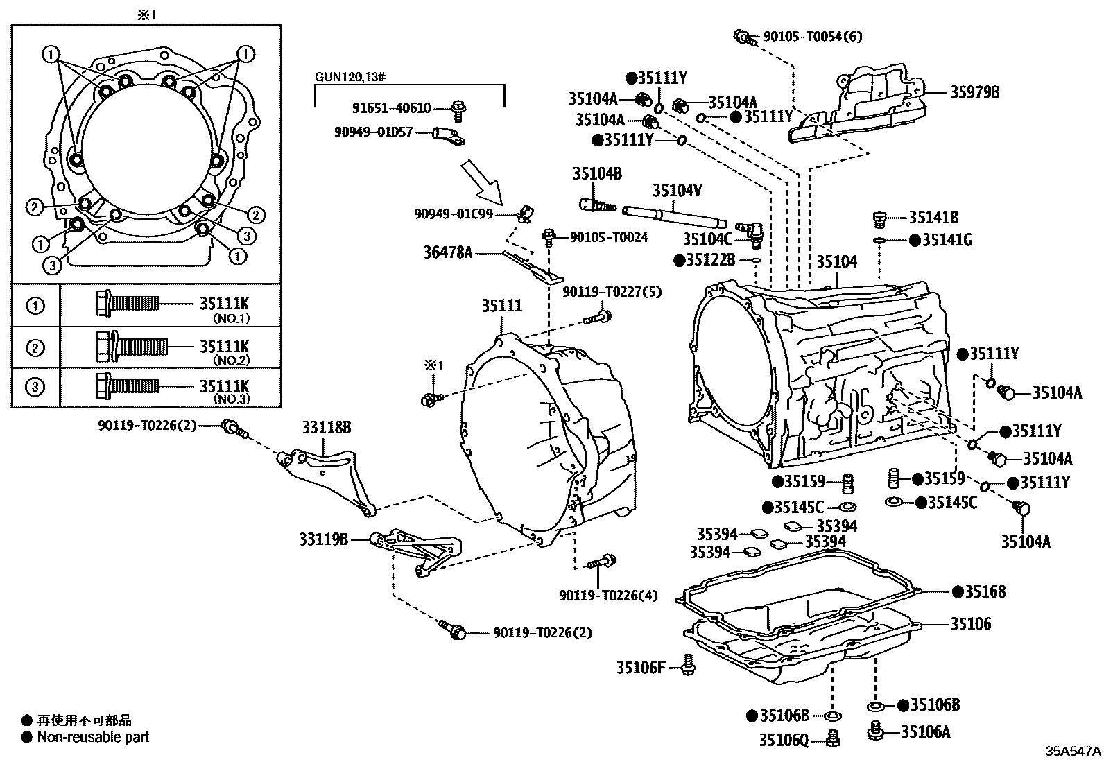 Toyota HILUX 变速器壳和油底壳(ATM) EPC diagram — 35A547A