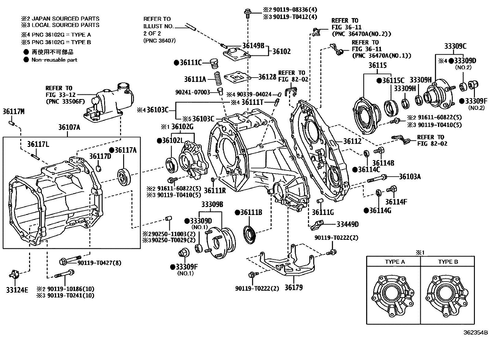 Toyota HILUX Transfer Case & Extension Housing EPC diagram — 362354B