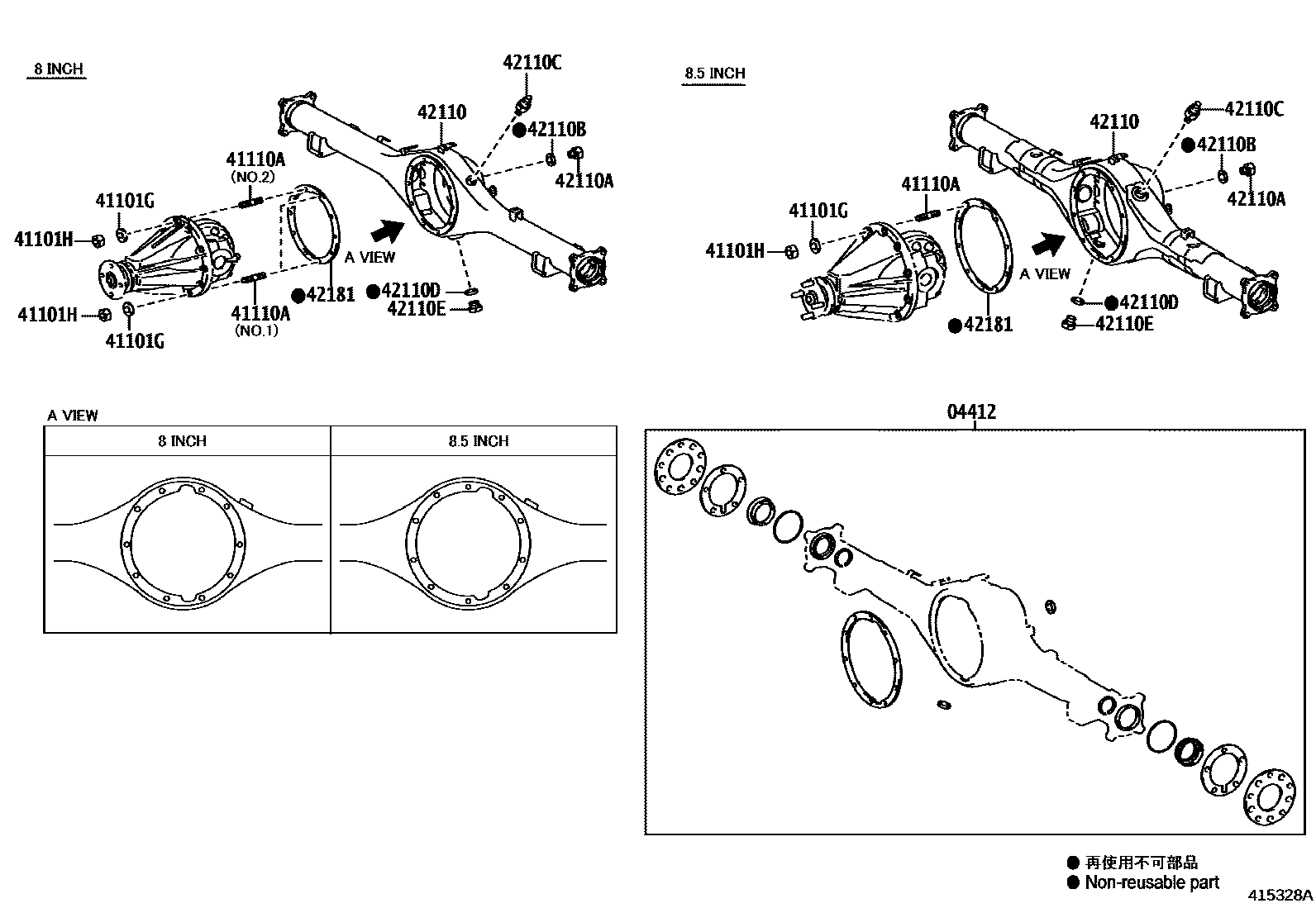 Toyota HILUX 后桥壳和差速器 EPC diagram — 415328A