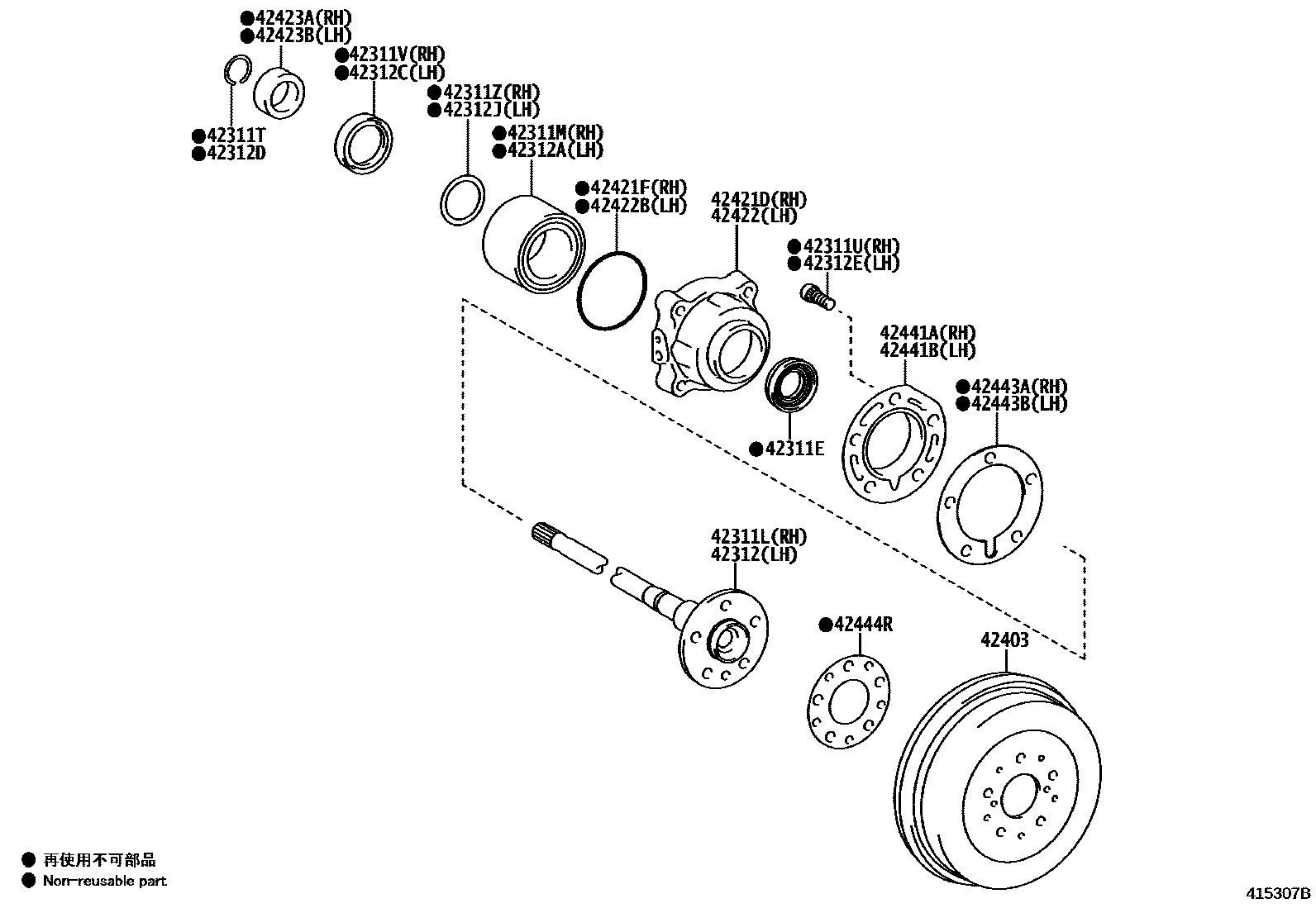 Toyota HILUX 后桥半轴和后桥轮毂 EPC diagram — 415307B