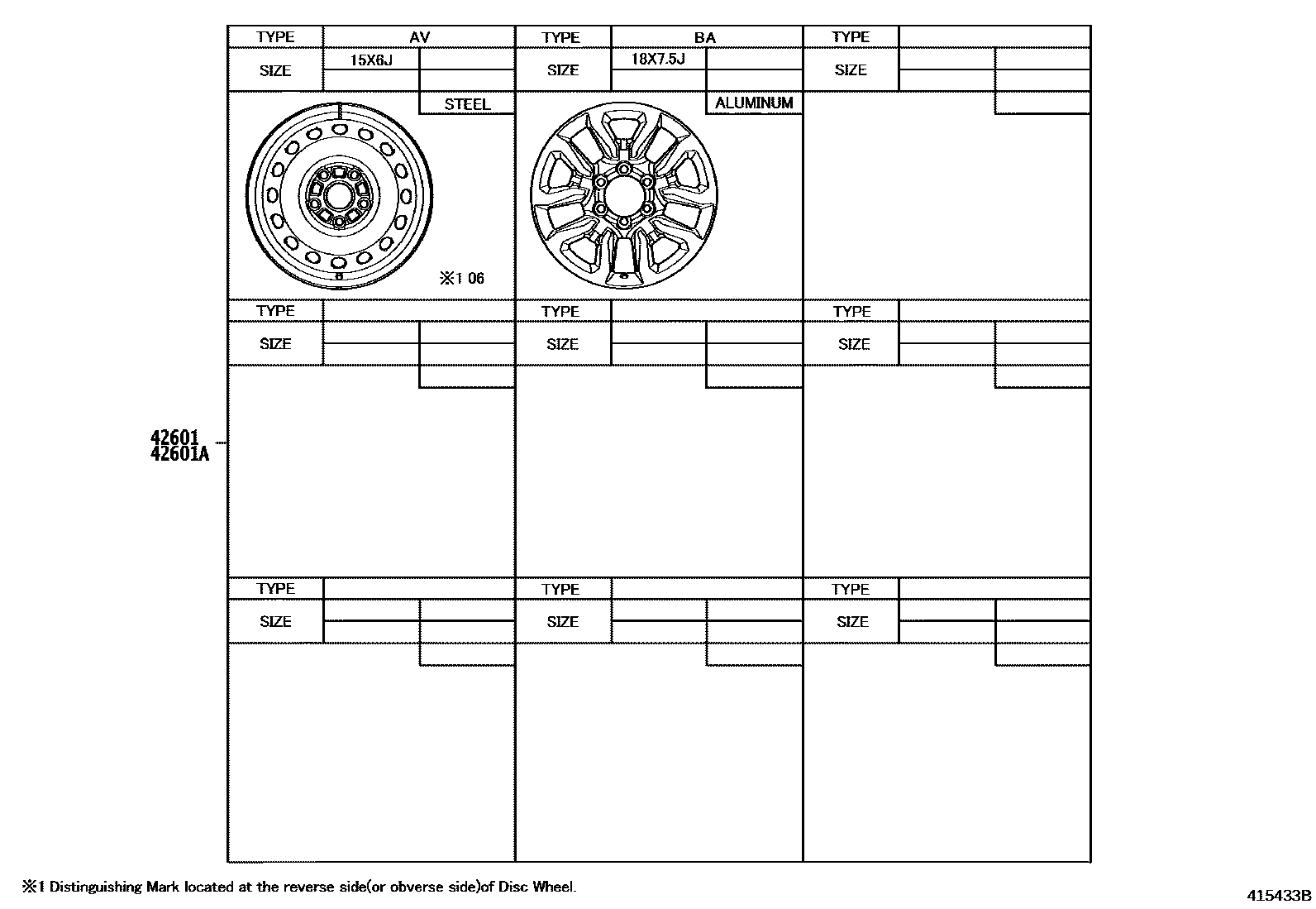 Toyota HILUX 车轮和车轮盖 EPC diagram — 415433B