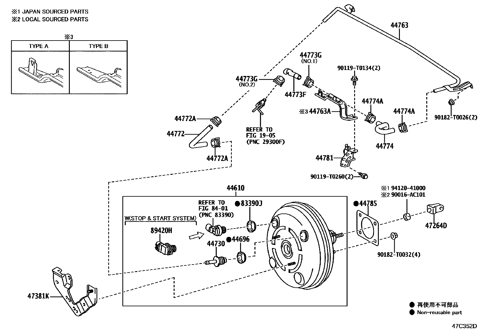 Toyota HILUX 制动助力器和真空管 EPC diagram — 47C352D