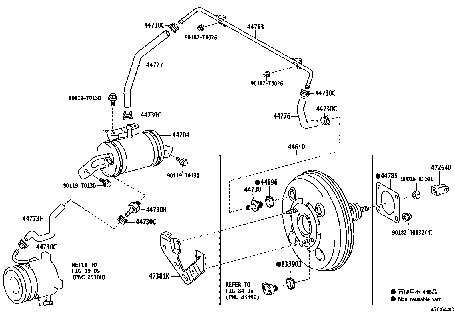 Toyota HILUX 制动助力器和真空管 EPC diagram — 47C644C