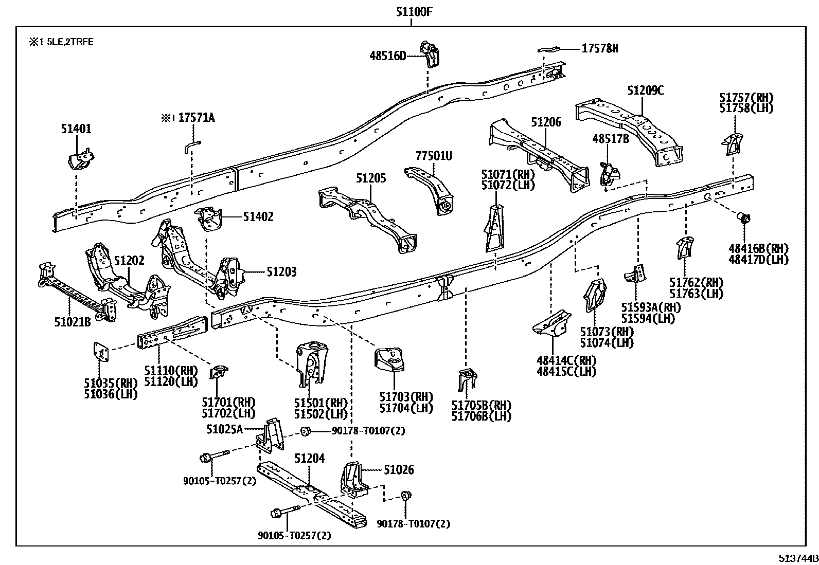 Toyota HILUX 车架 EPC diagram — 513744B