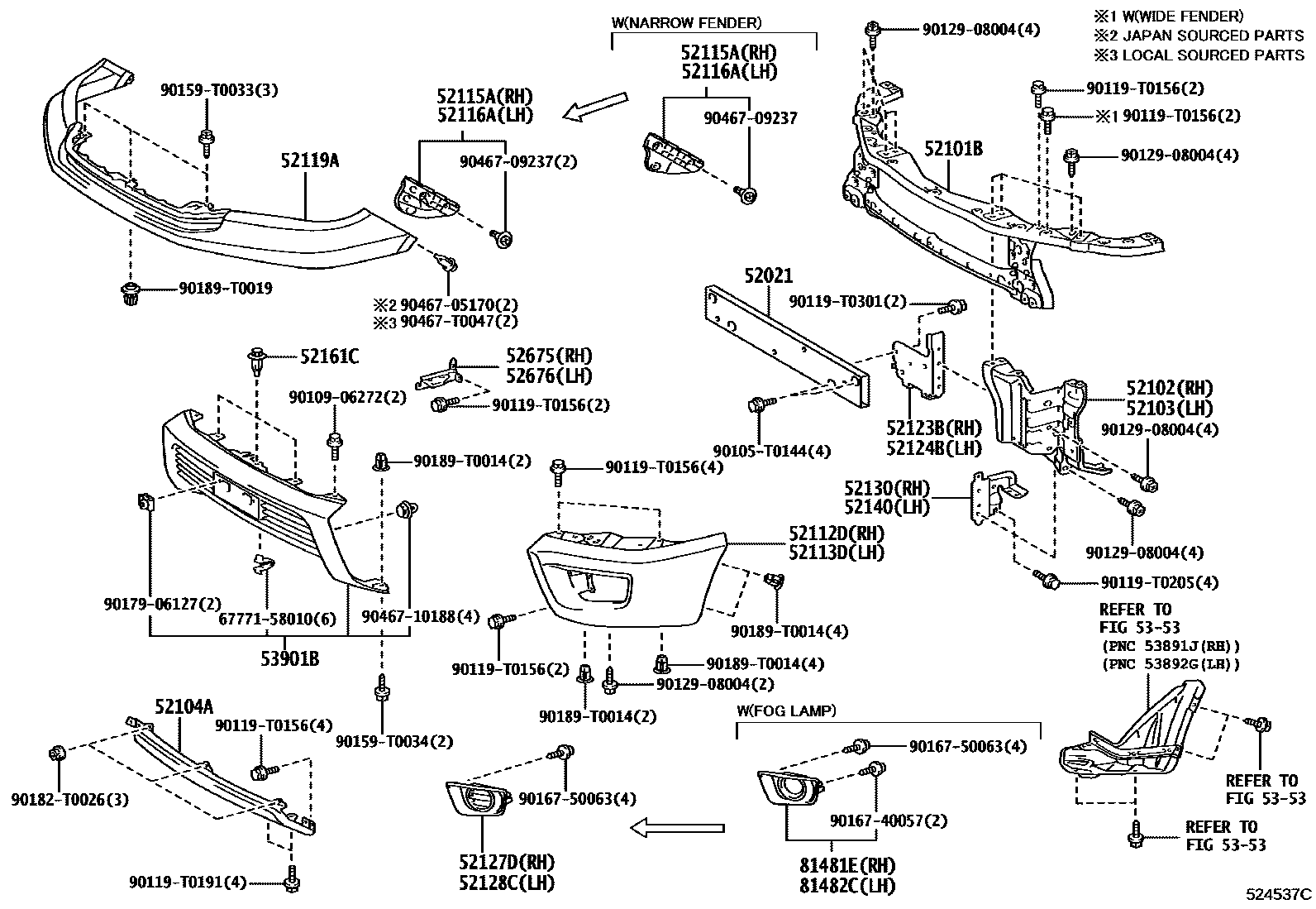 Toyota HILUX 前保险杠及附件 EPC diagram — 524537C