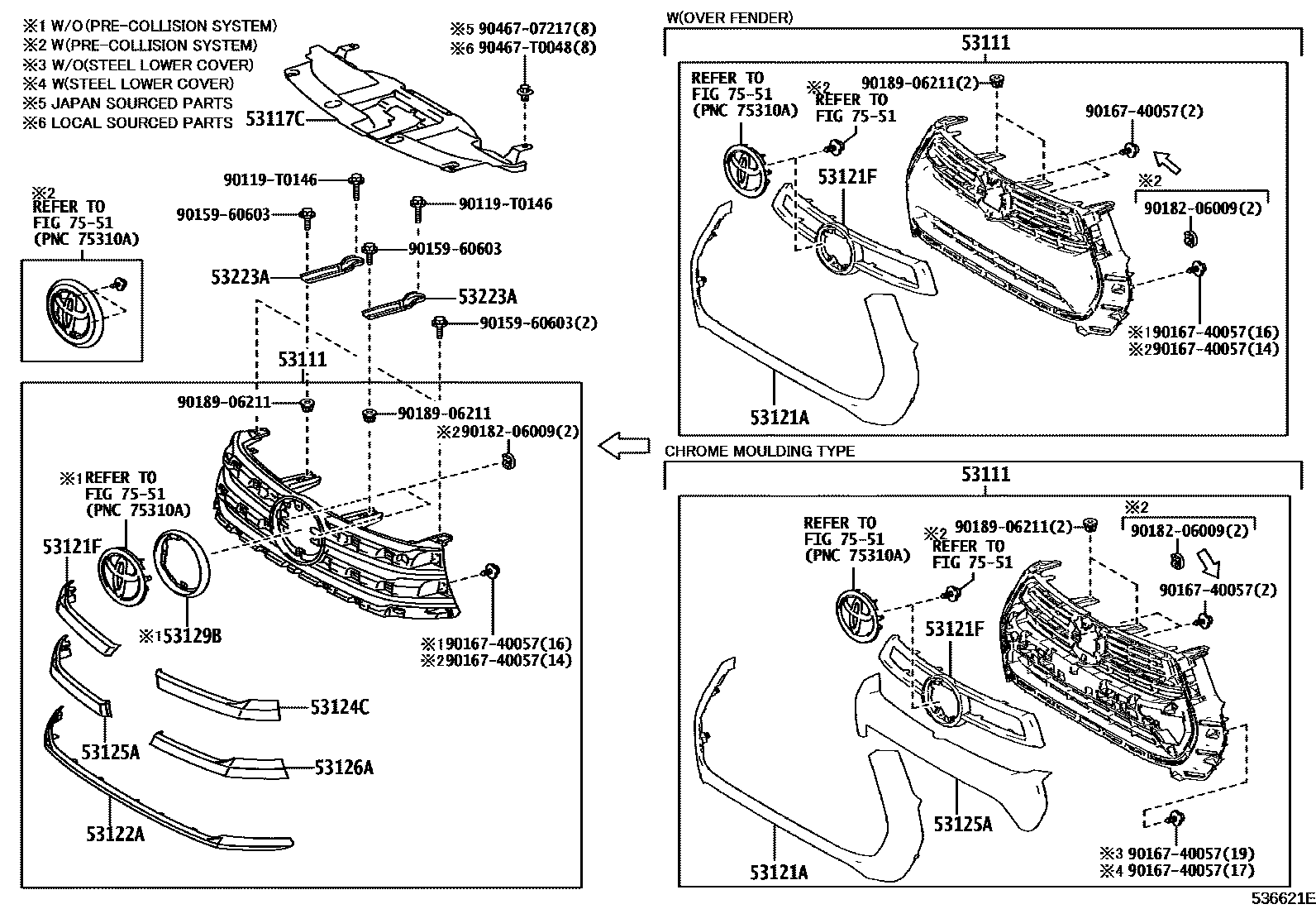 Toyota HILUX radiator grille EPC diagram — 536621E
