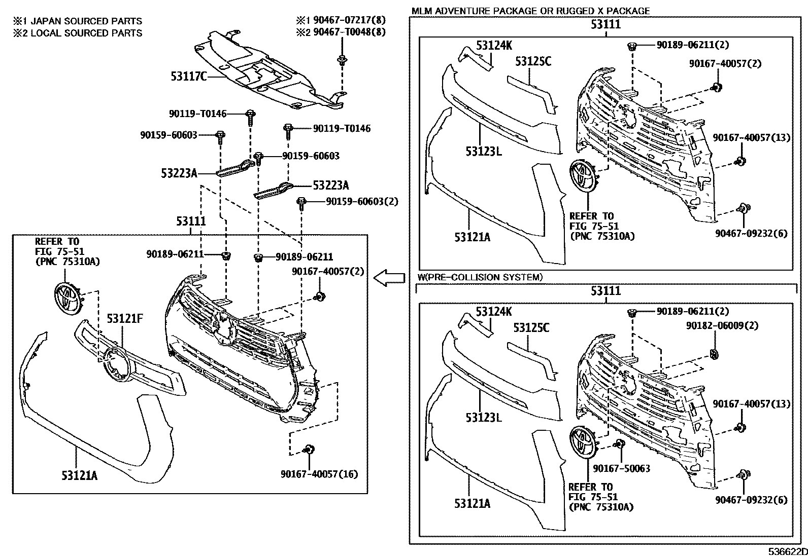 Toyota HILUX radiator grille EPC diagram — 536622D