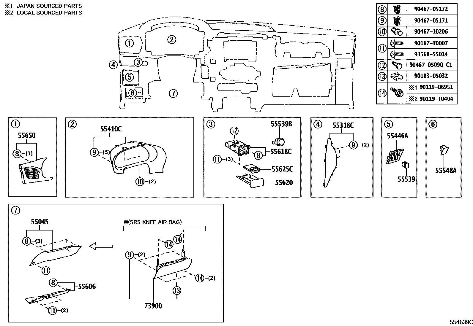 Toyota HILUX 仪表板和手套箱 EPC diagram — 554639C