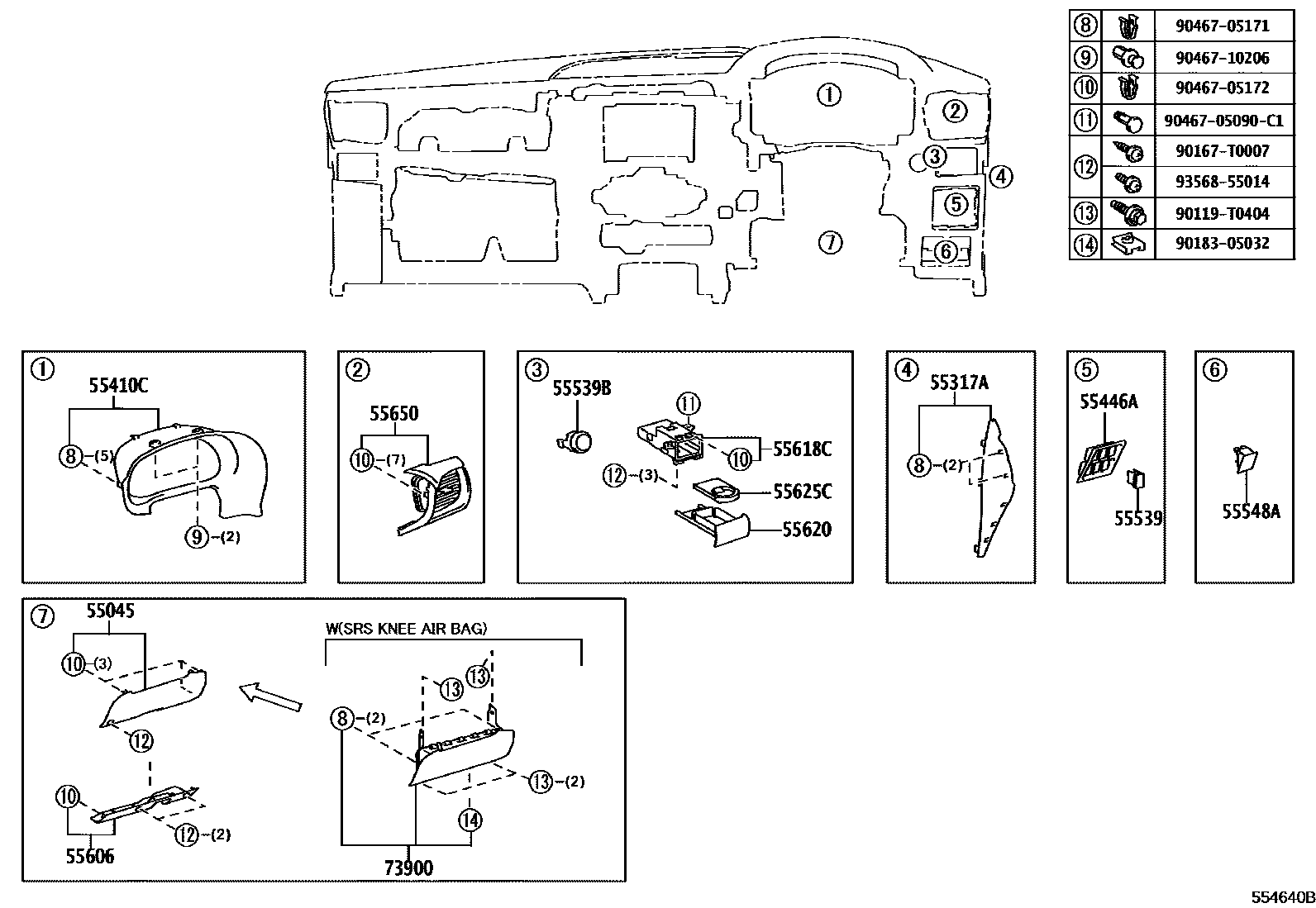 Toyota HILUX 仪表板和手套箱 EPC diagram — 554640B