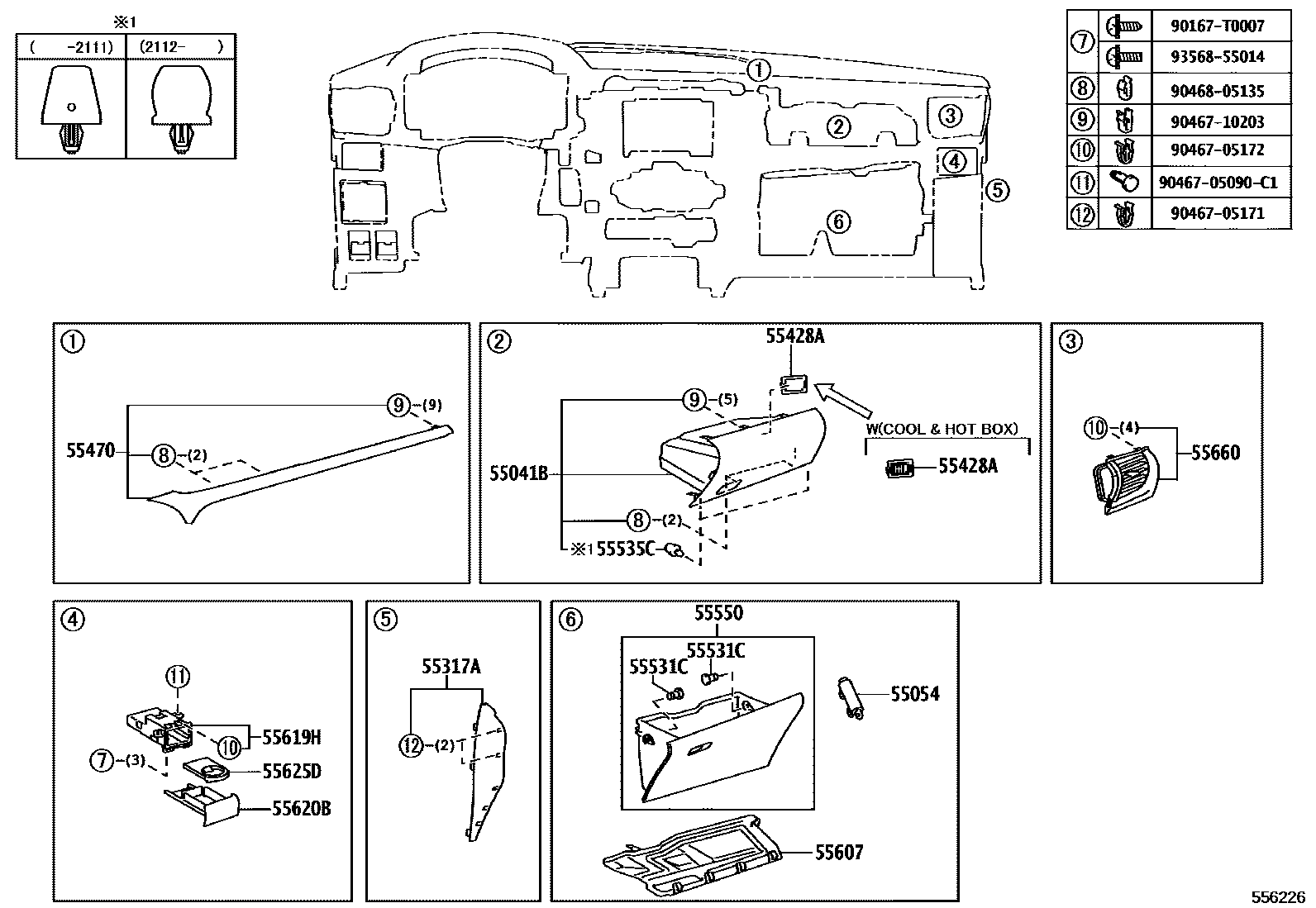Toyota HILUX 仪表板和手套箱 EPC diagram — 556226