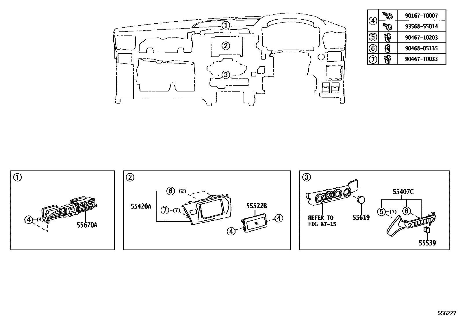 Toyota HILUX 仪表板和手套箱 EPC diagram — 556227