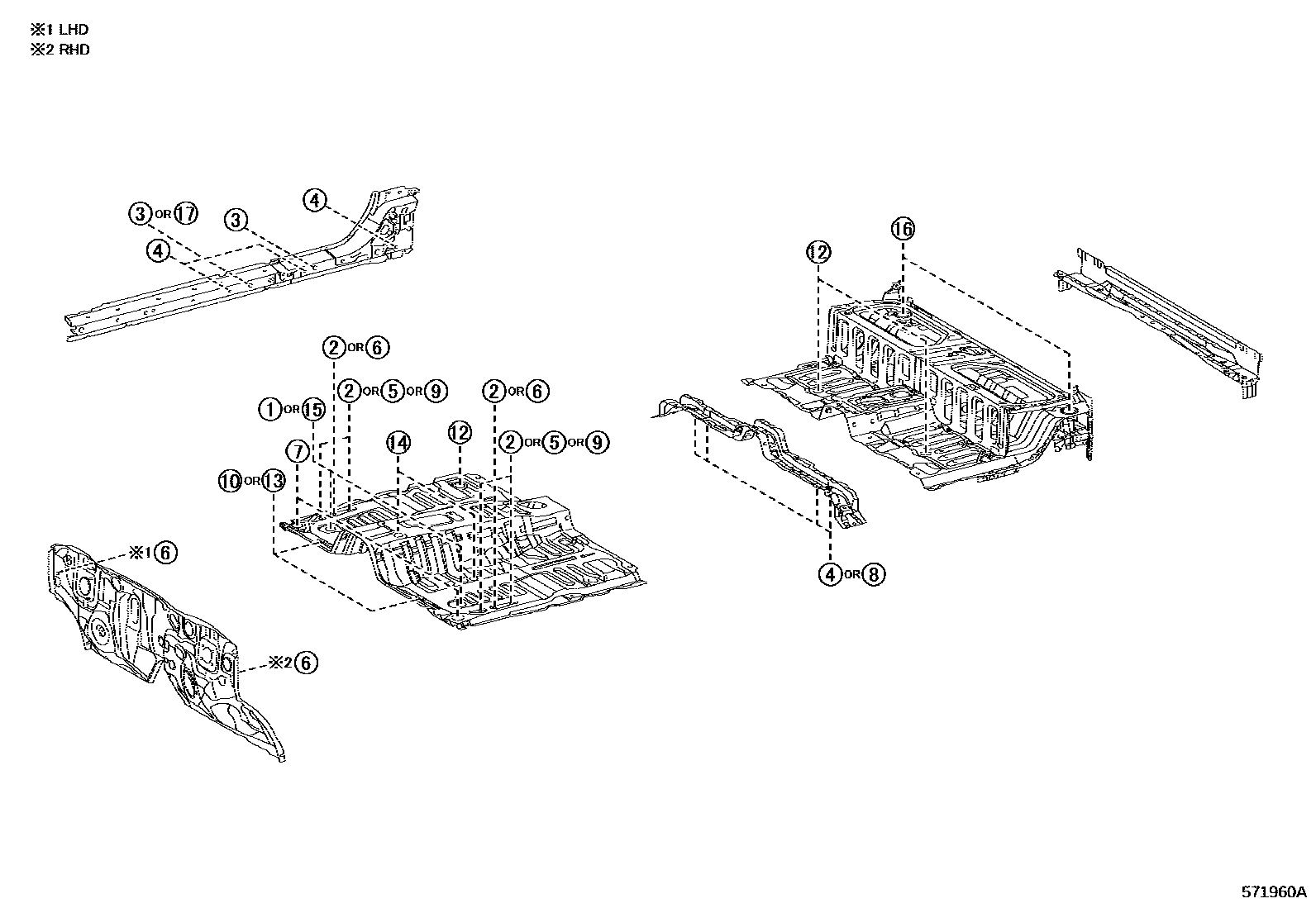 Toyota HILUX hole plug EPC diagram — 571960A