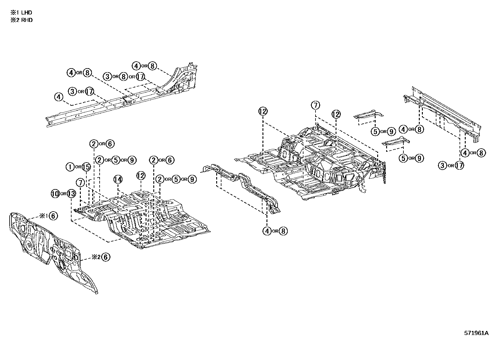 Toyota HILUX hole plug EPC diagram — 571961A