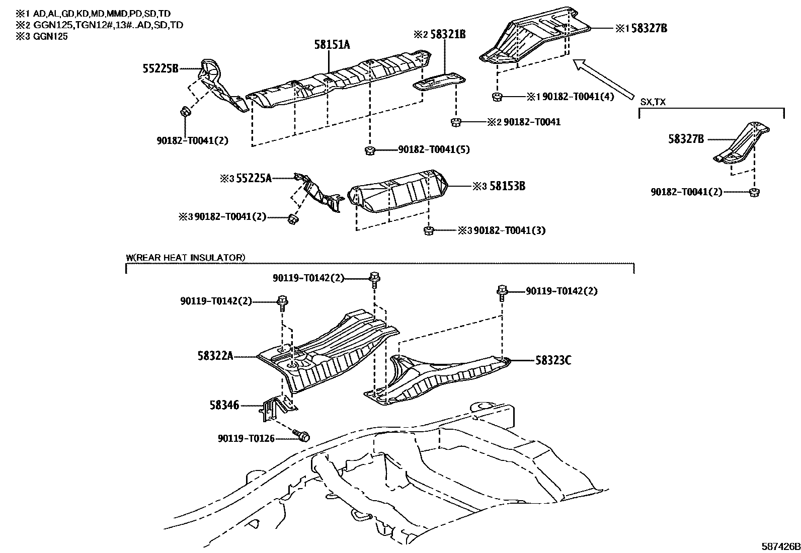 Toyota HILUX 地板隔热垫 EPC diagram — 587426B