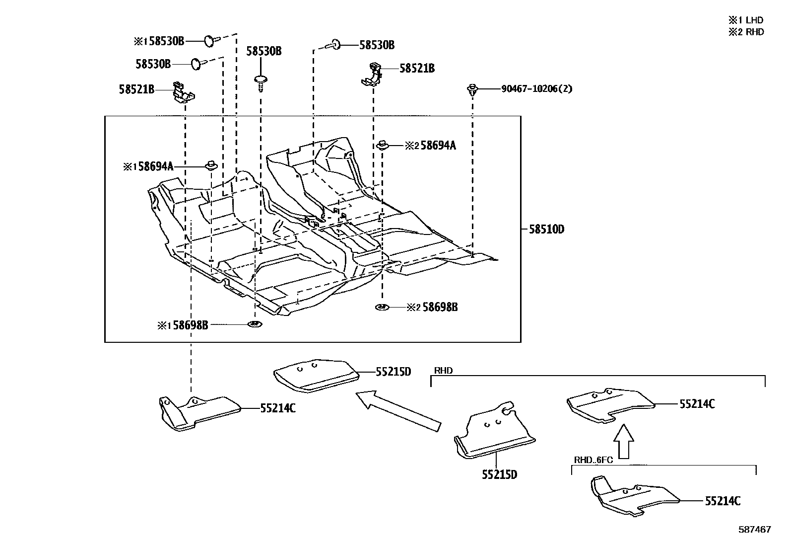 Toyota HILUX 地板垫和消声垫 EPC diagram — 587467