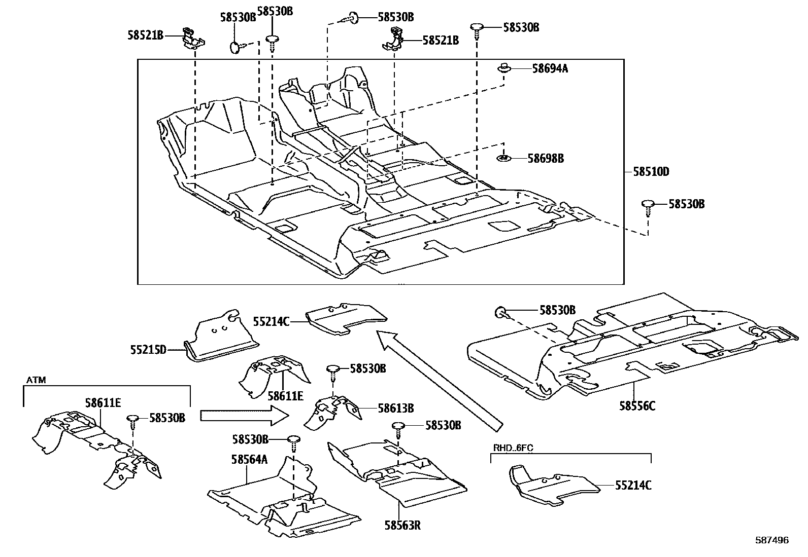 Toyota HILUX 地板垫和消声垫 EPC diagram — 587496