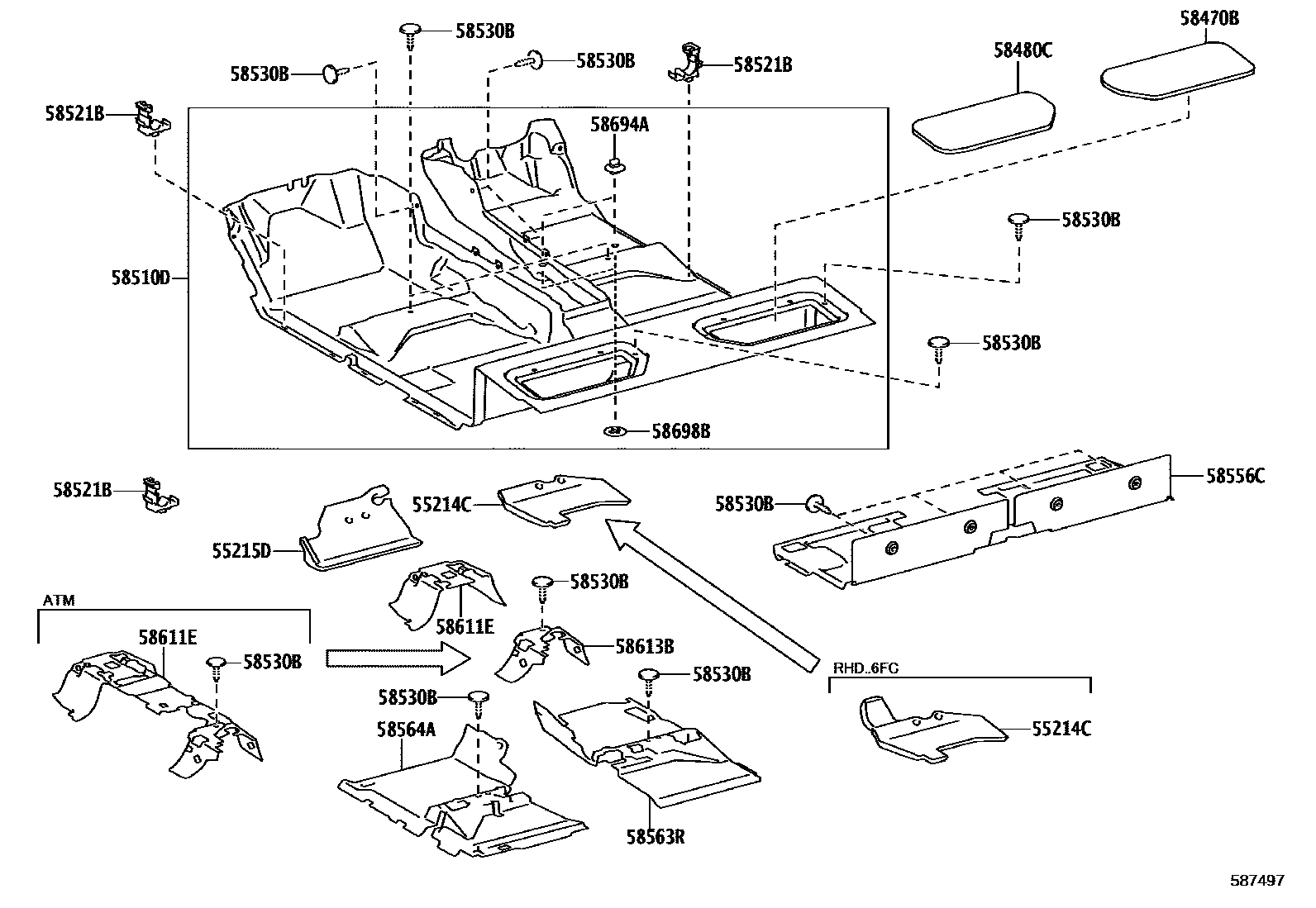 Toyota HILUX 地板垫和消声垫 EPC diagram — 587497