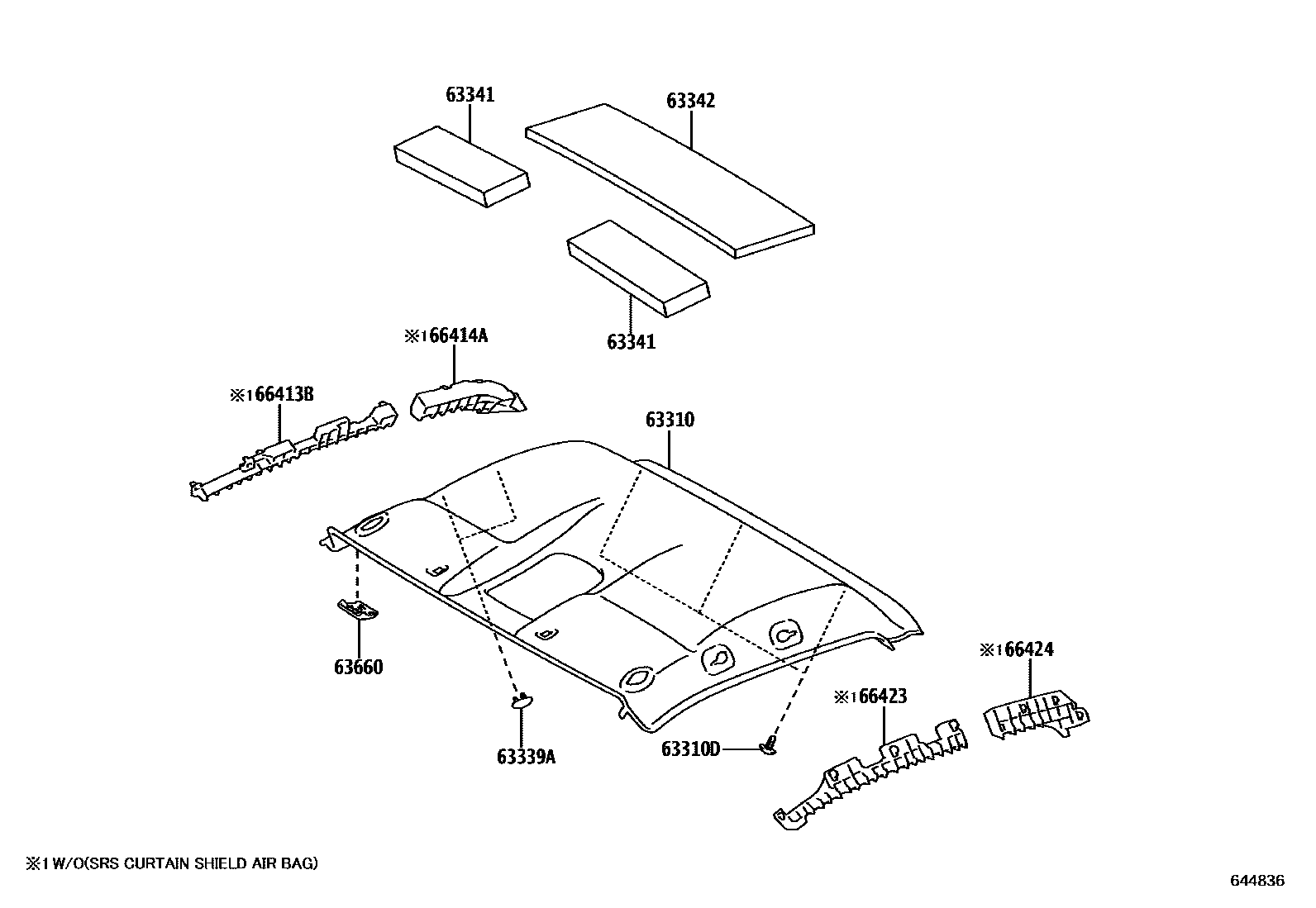 Toyota HILUX 车顶内衬和消声垫 EPC diagram — 644836