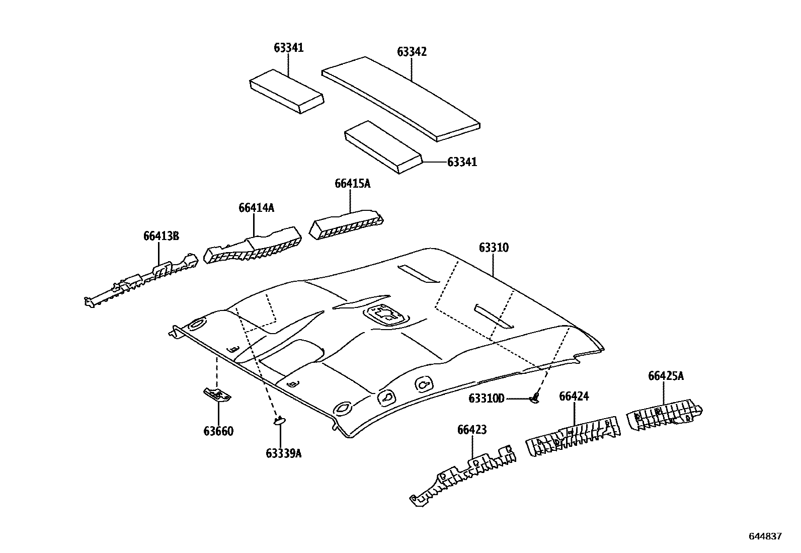 Toyota HILUX 车顶内衬和消声垫 EPC diagram — 644837