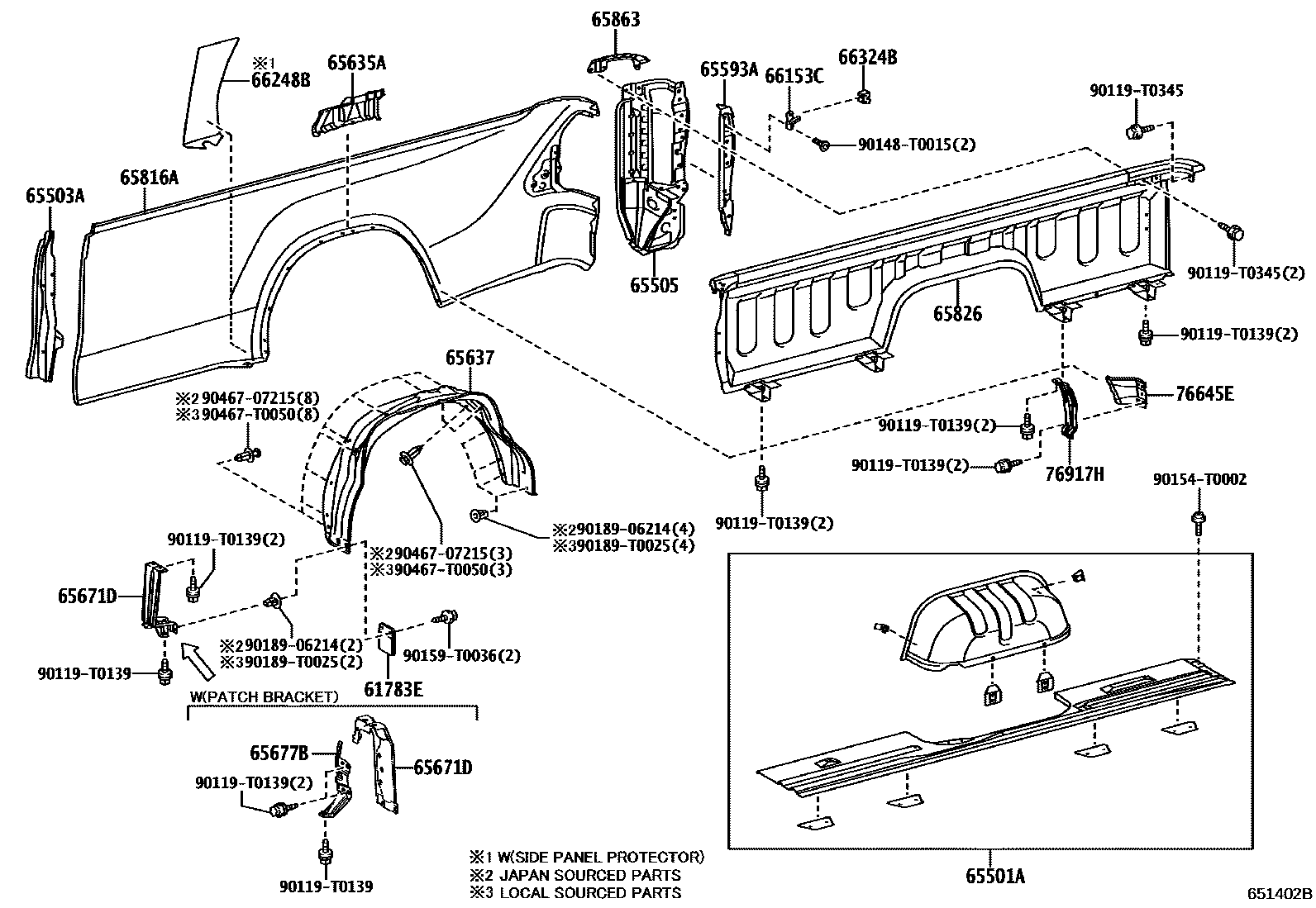 Toyota HILUX 后车身侧面板 EPC diagram — 651402B