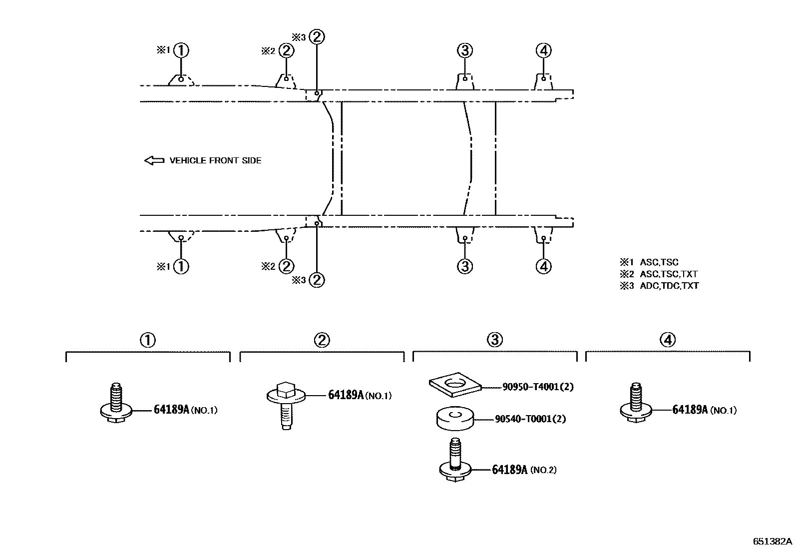 Toyota HILUX 后车身悬置 EPC diagram — 651382A