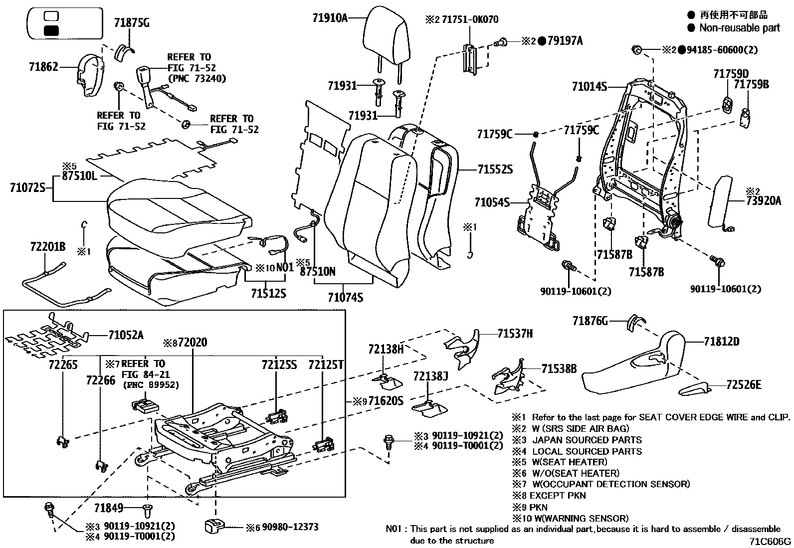 Toyota HILUX 座椅和座椅滑轨 EPC diagram — 71C606G