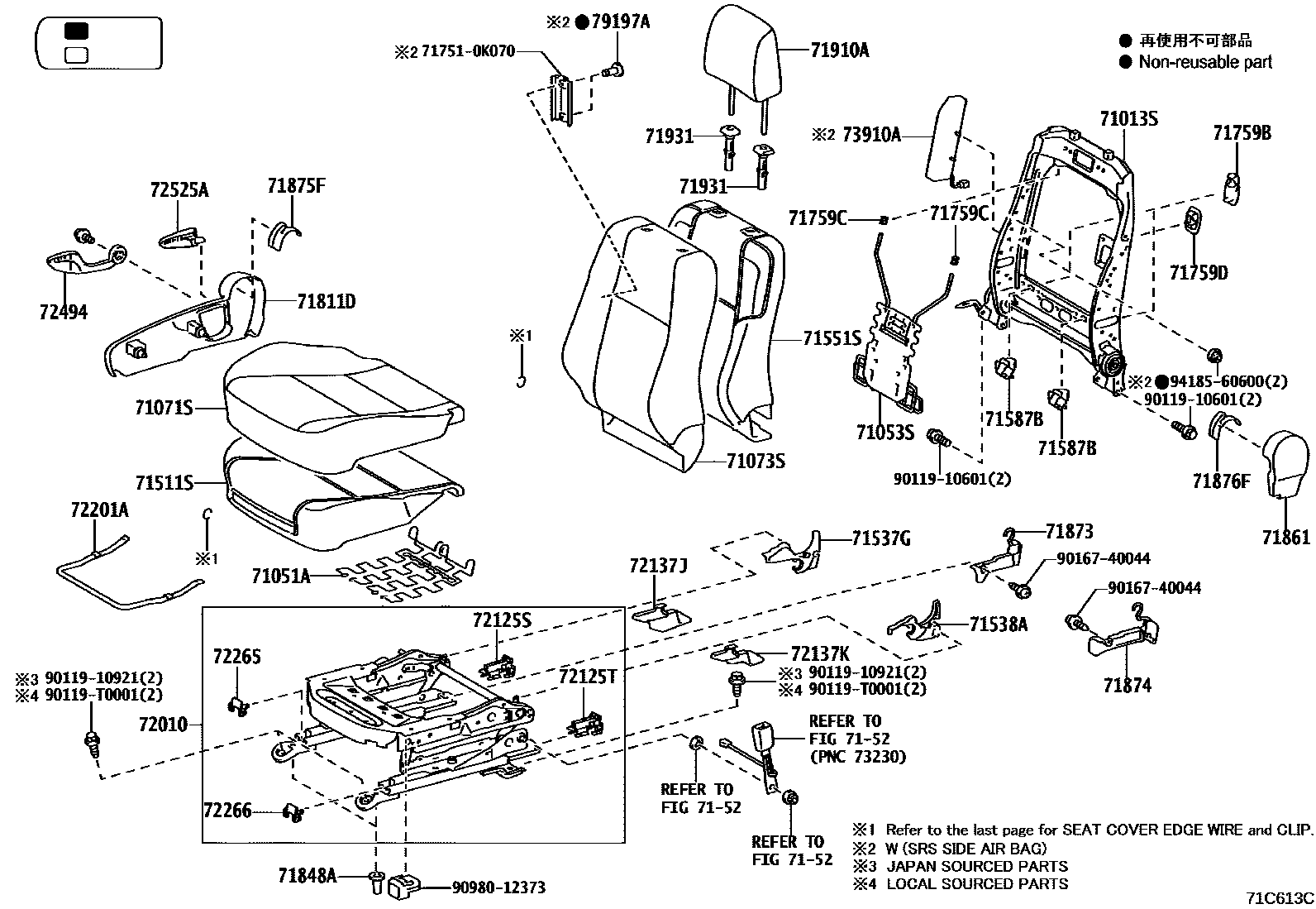 Toyota HILUX 座椅和座椅滑轨 EPC diagram — 71C613C
