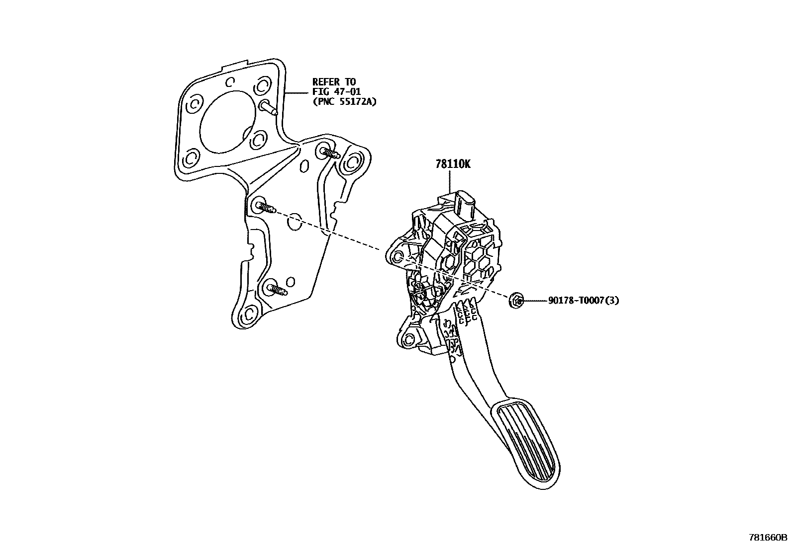 Toyota HILUX accelerator pedal connecting rod EPC diagram — 781660B
