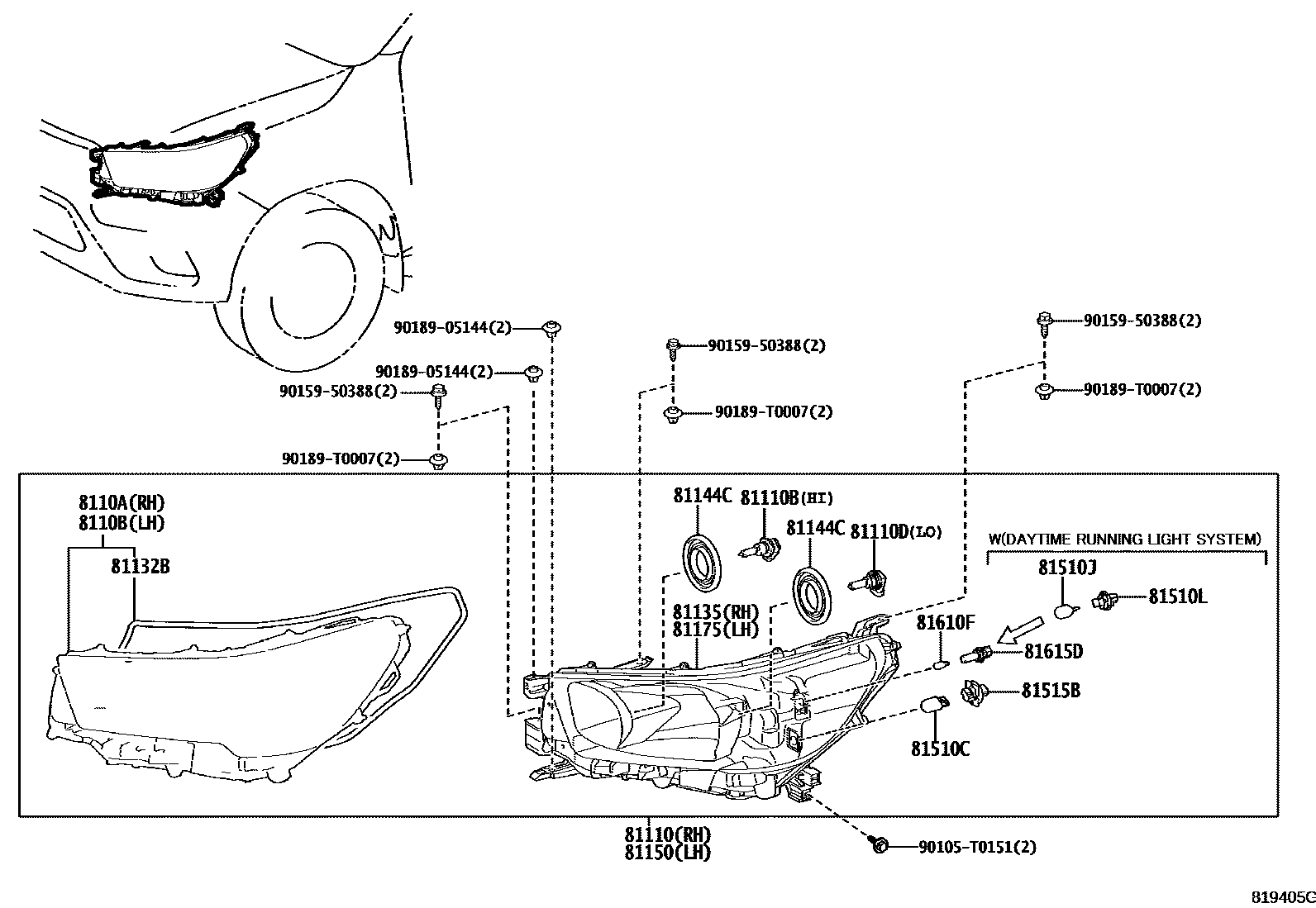 Toyota HILUX Headlamp EPC diagram — 819405G