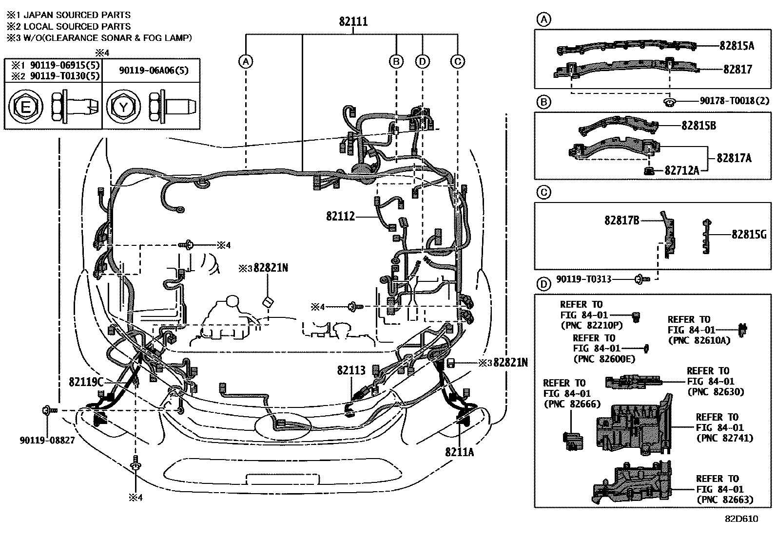 Toyota HILUX 线束和卡夹 EPC diagram — 82D610