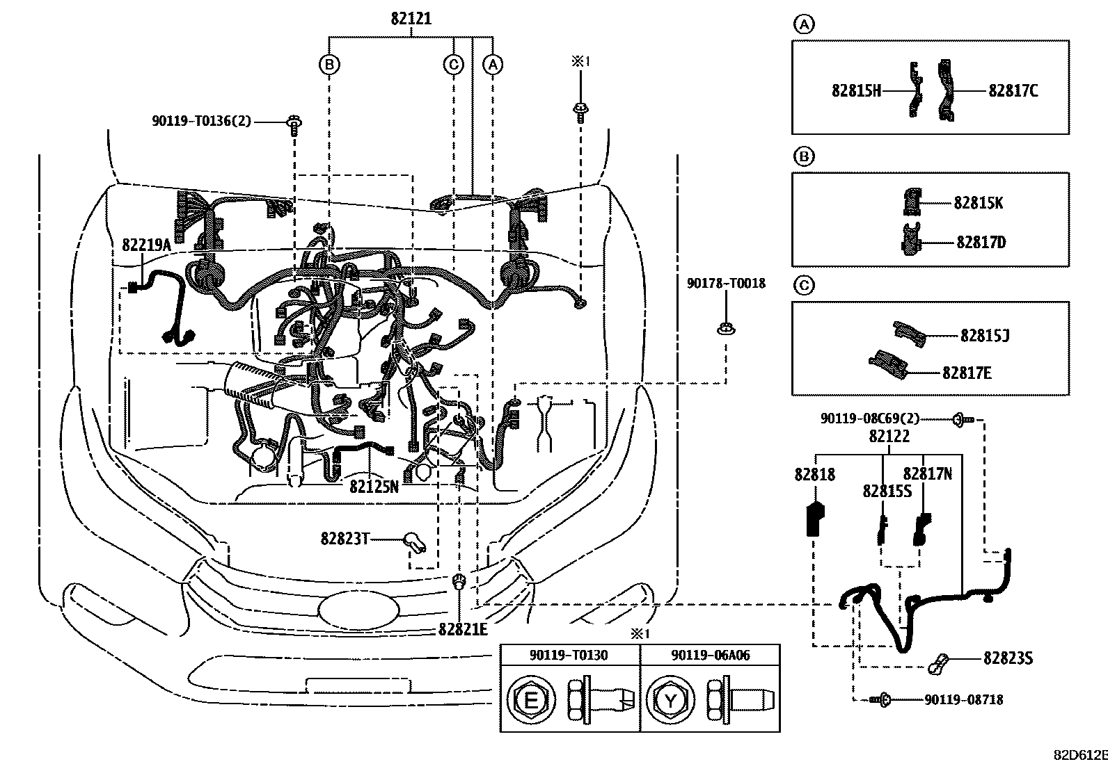 Toyota HILUX 线束和卡夹 EPC diagram — 82D612B