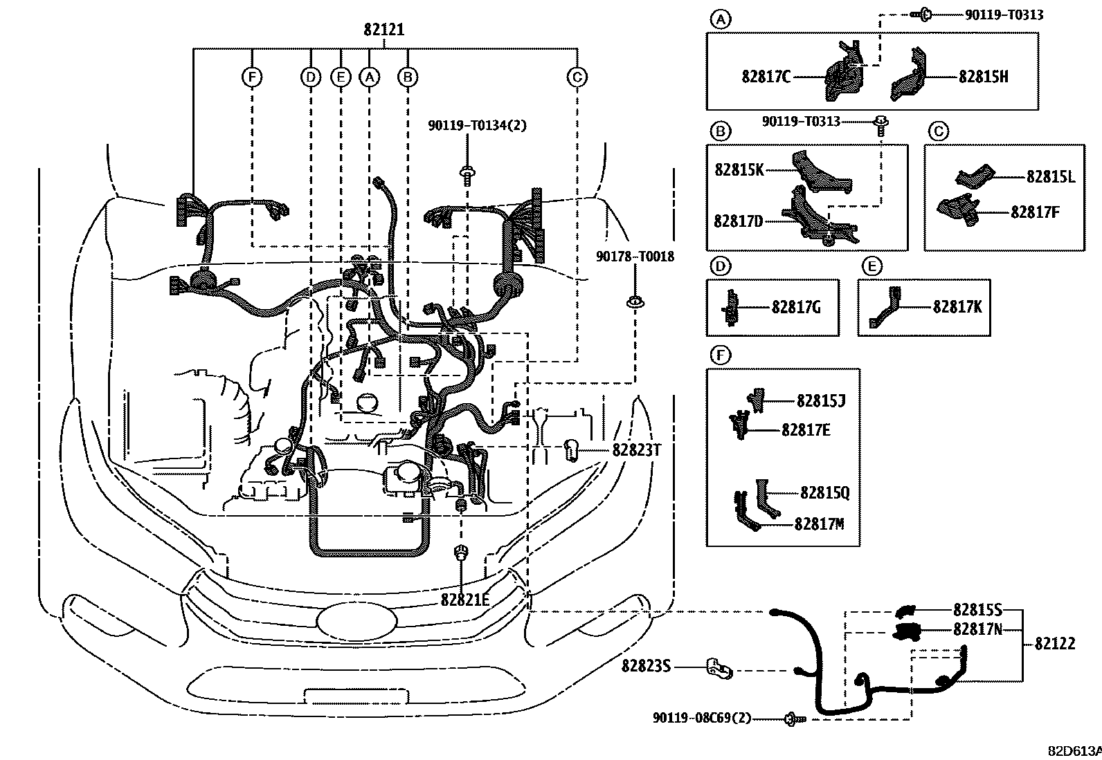 Toyota HILUX 线束和卡夹 EPC diagram — 82D613A