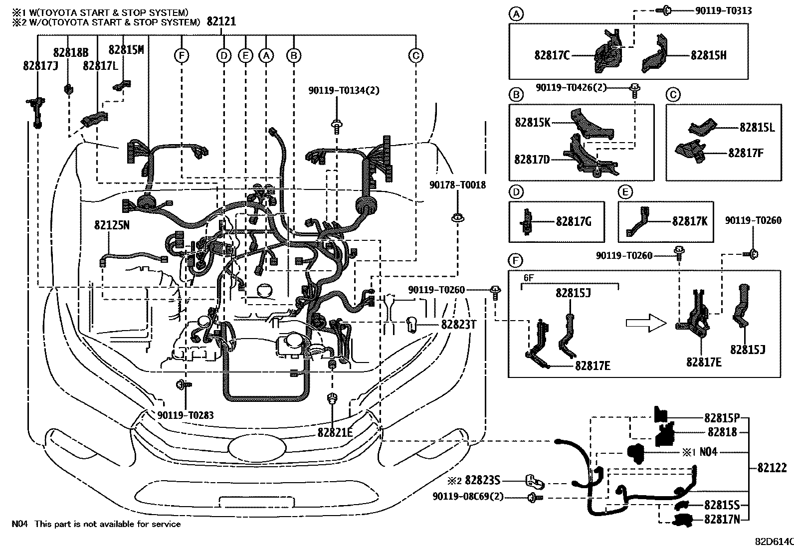 Toyota HILUX 线束和卡夹 EPC diagram — 82D614C