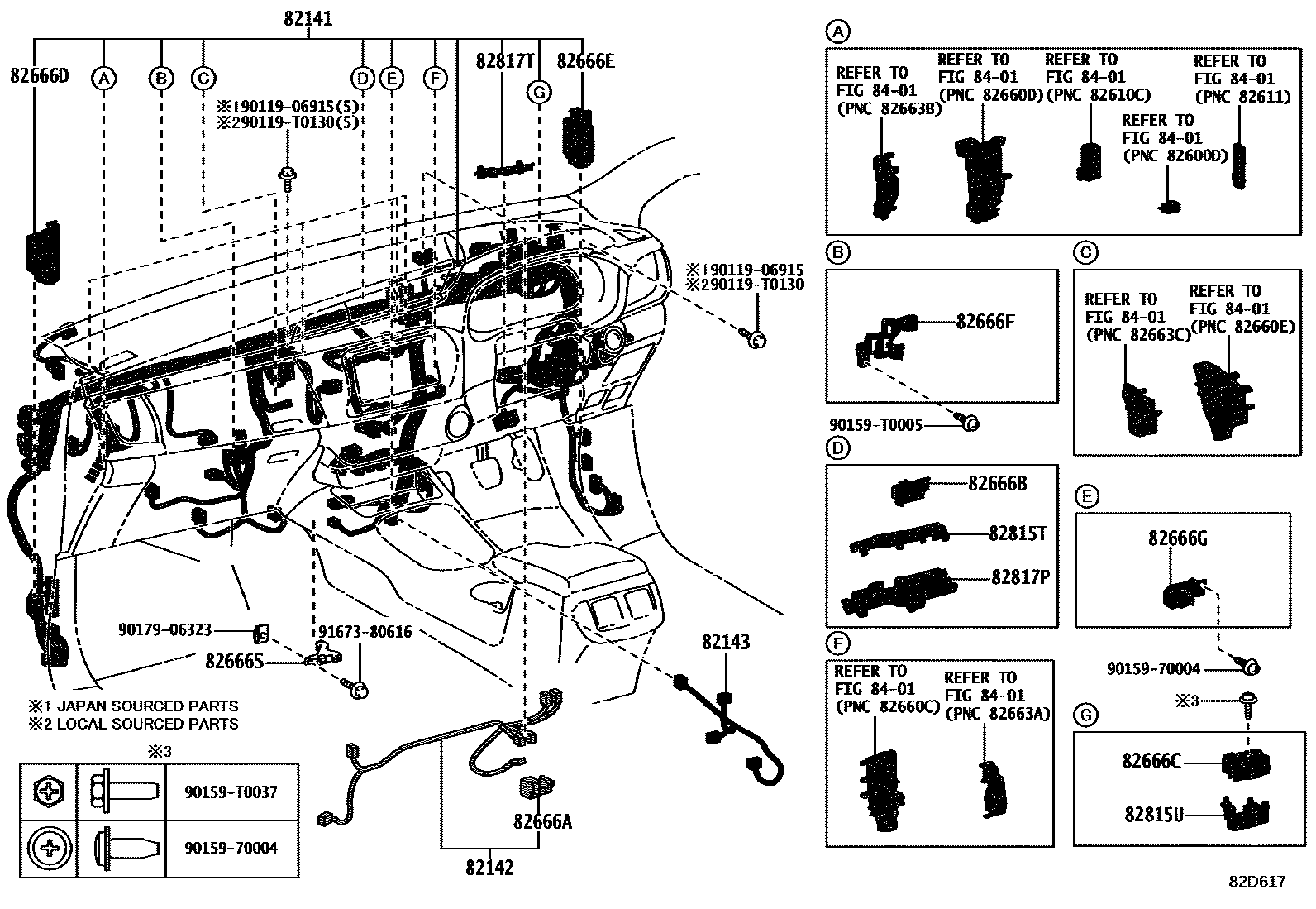 Toyota HILUX 线束和卡夹 EPC diagram — 82D617