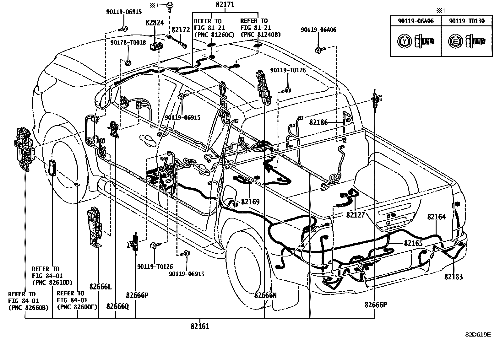 Toyota HILUX 线束和卡夹 EPC diagram — 82D619E