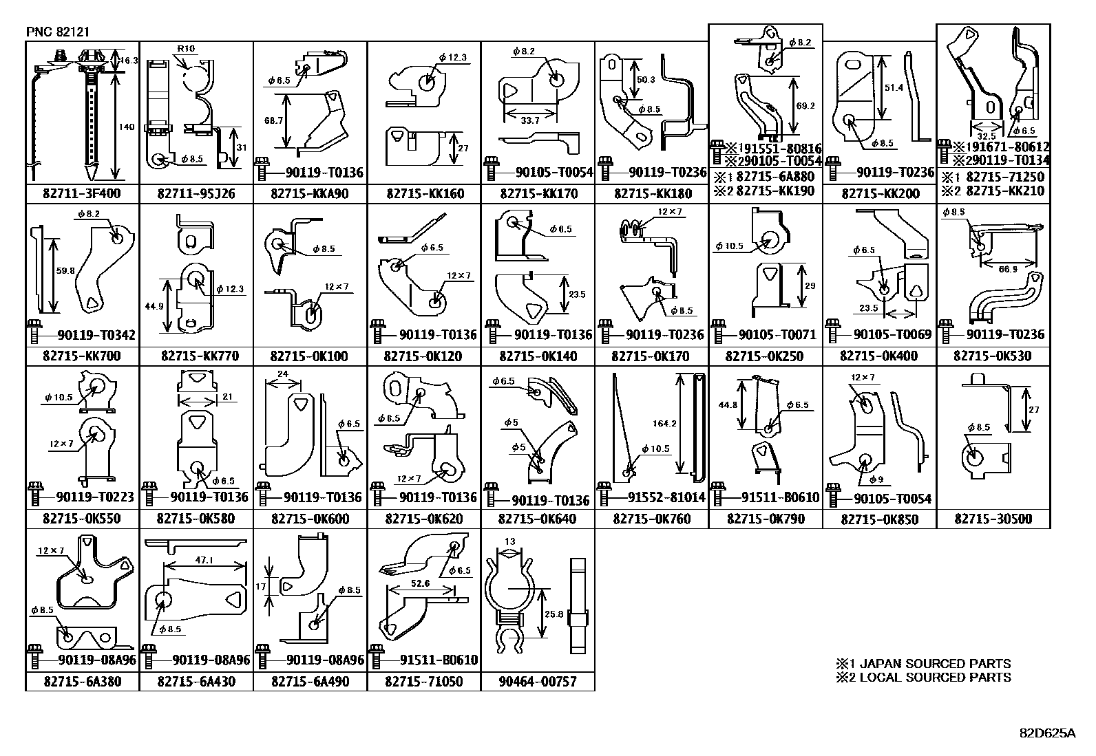 Toyota HILUX 线束和卡夹 EPC diagram — 82D625A