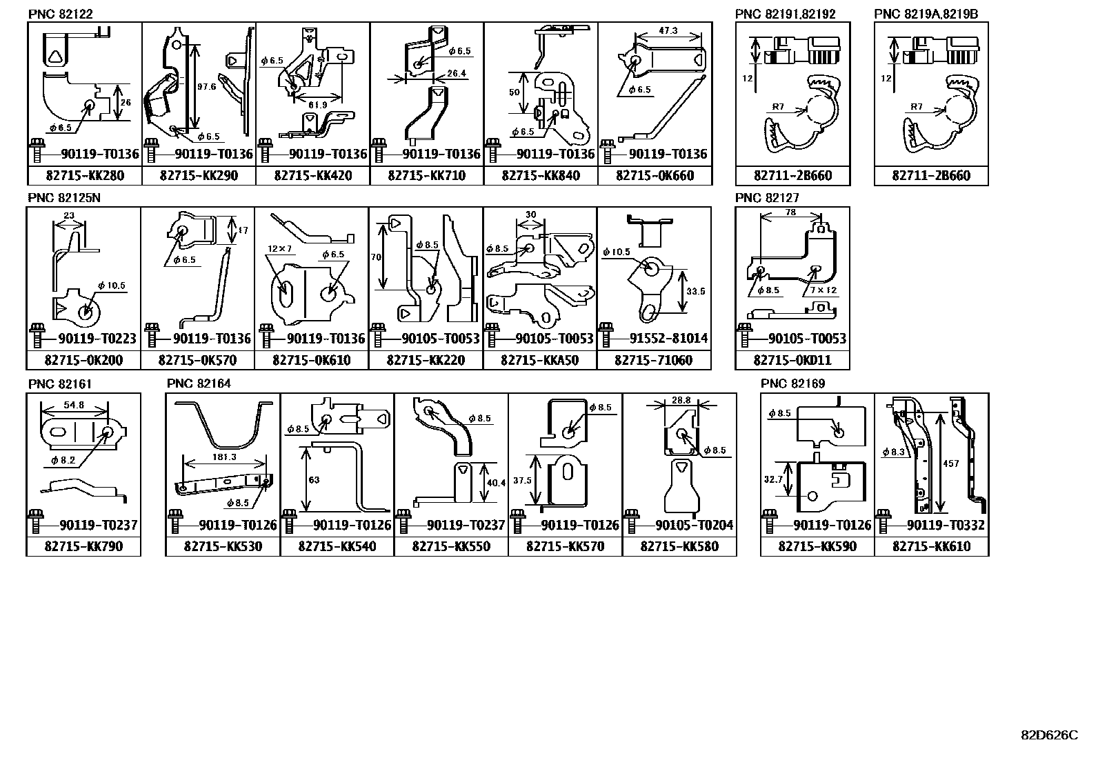 Toyota HILUX 线束和卡夹 EPC diagram — 82D626C