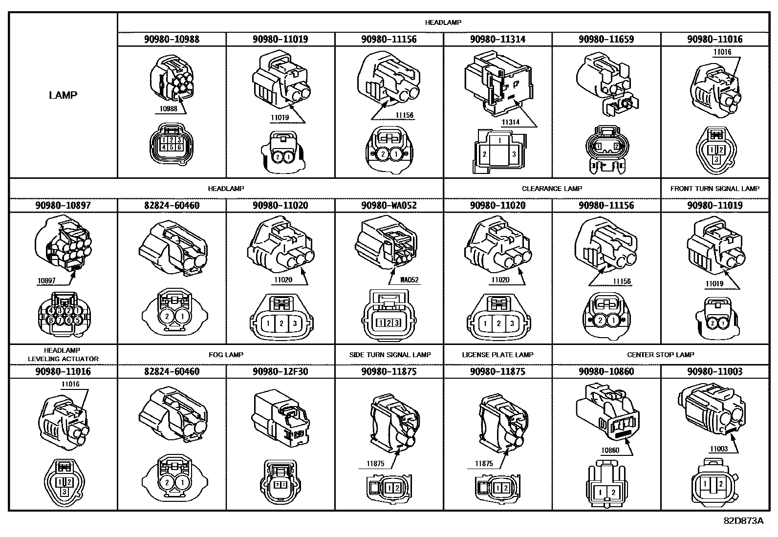 Toyota HILUX 线束和卡夹 EPC diagram — 82D873A