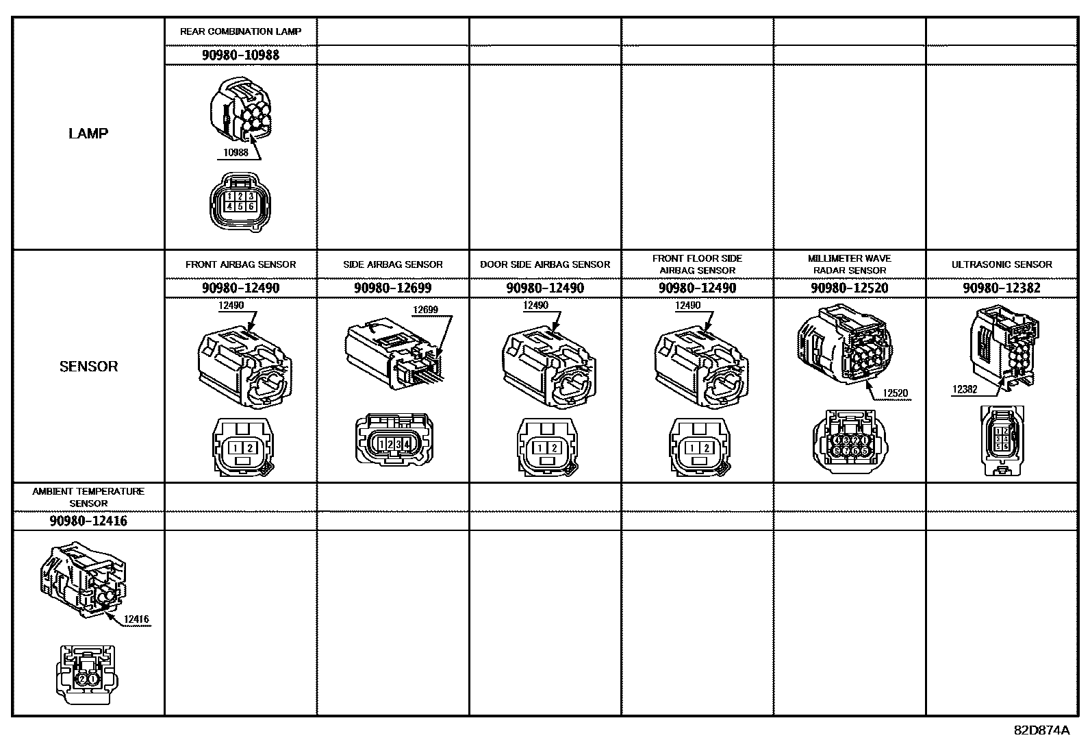 Toyota HILUX 线束和卡夹 EPC diagram — 82D874A