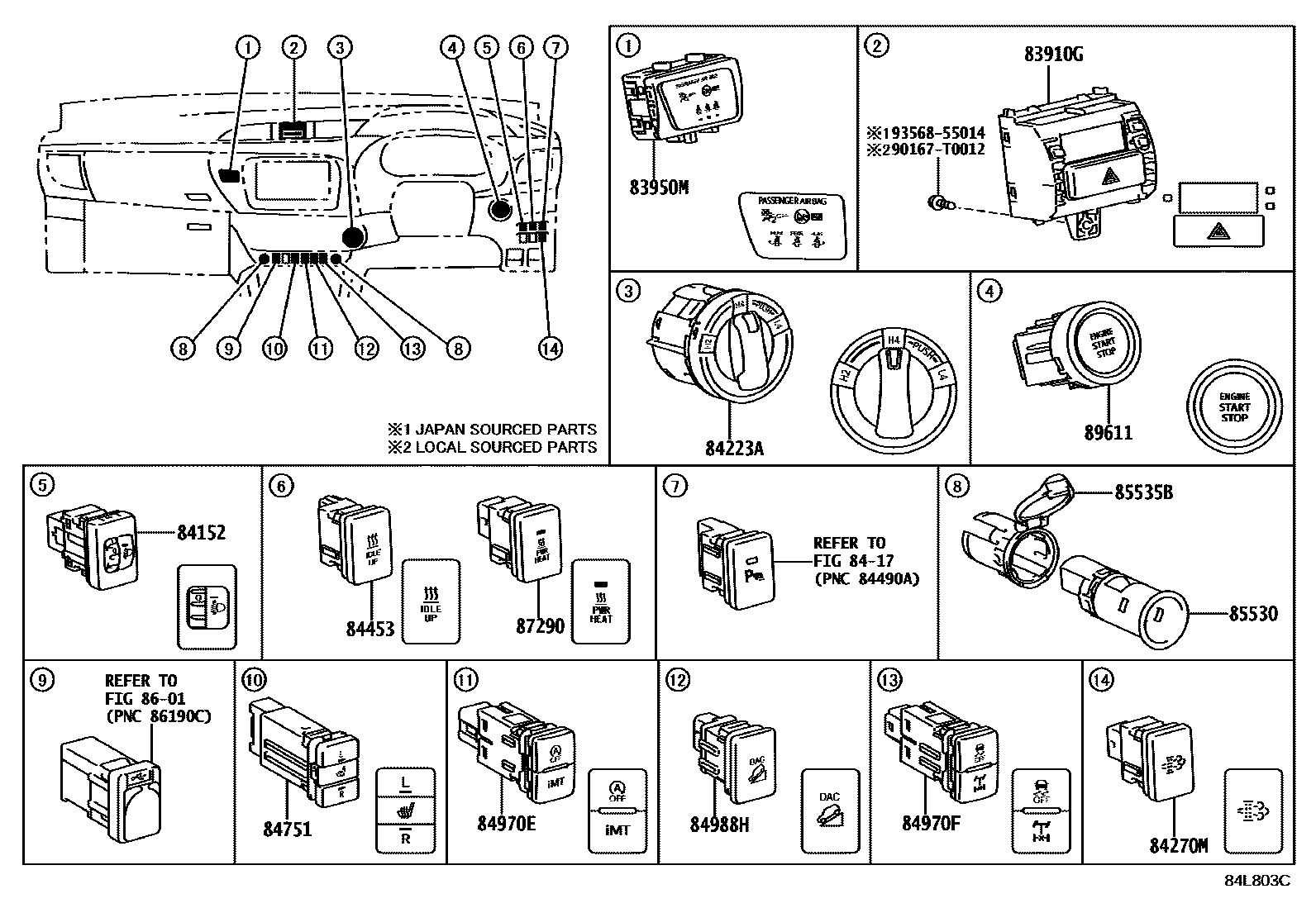 Toyota HILUX 开关和继电器和ECU EPC diagram — 84L803C