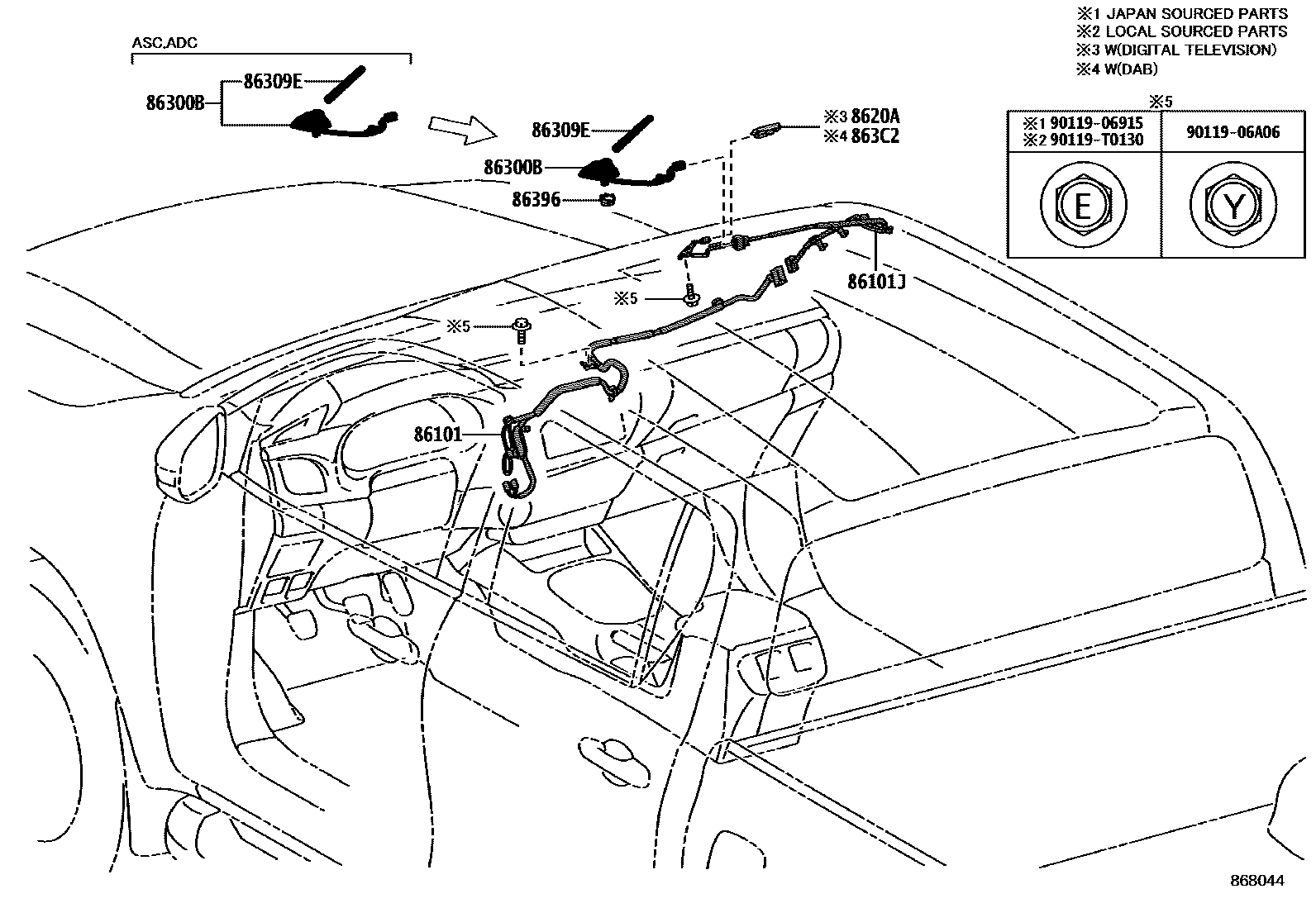 Toyota HILUX antenna EPC diagram — 868044