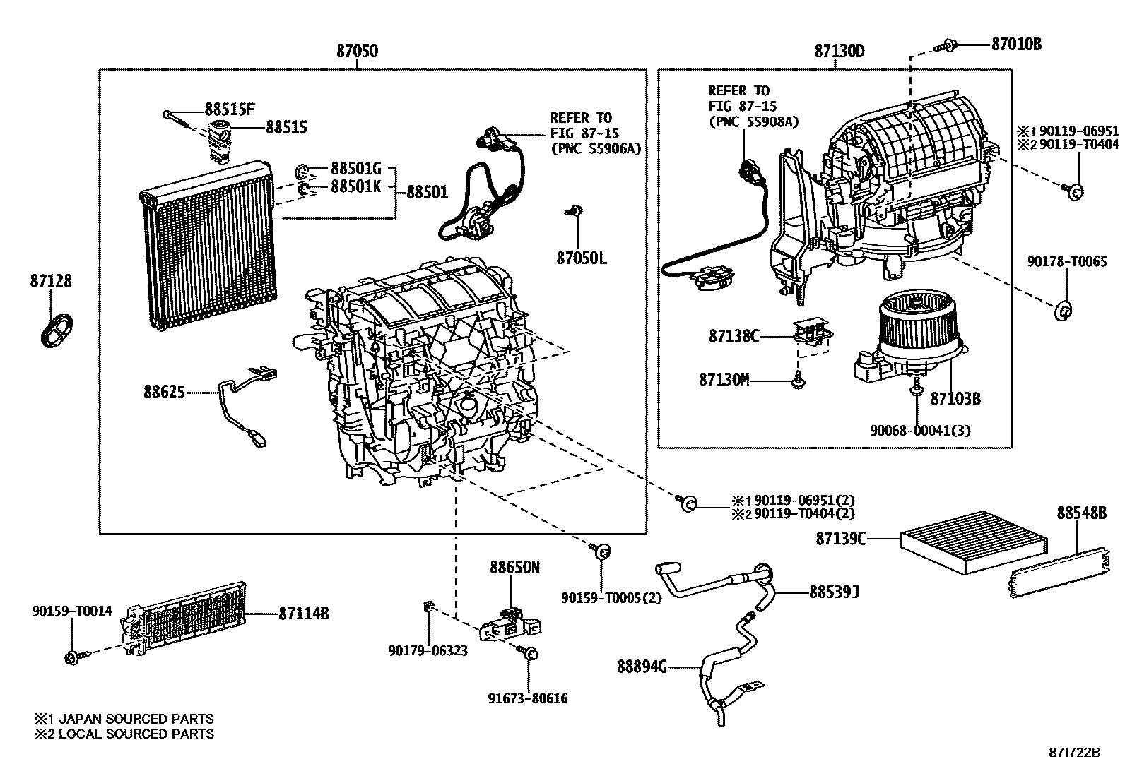 Toyota HILUX 暖风和空调系统 - 冷却器组件 EPC diagram — 87I722B