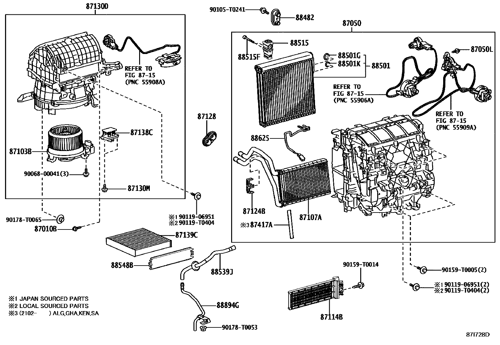 Toyota HILUX 暖风和空调系统 - 冷却器组件 EPC diagram — 87I728D