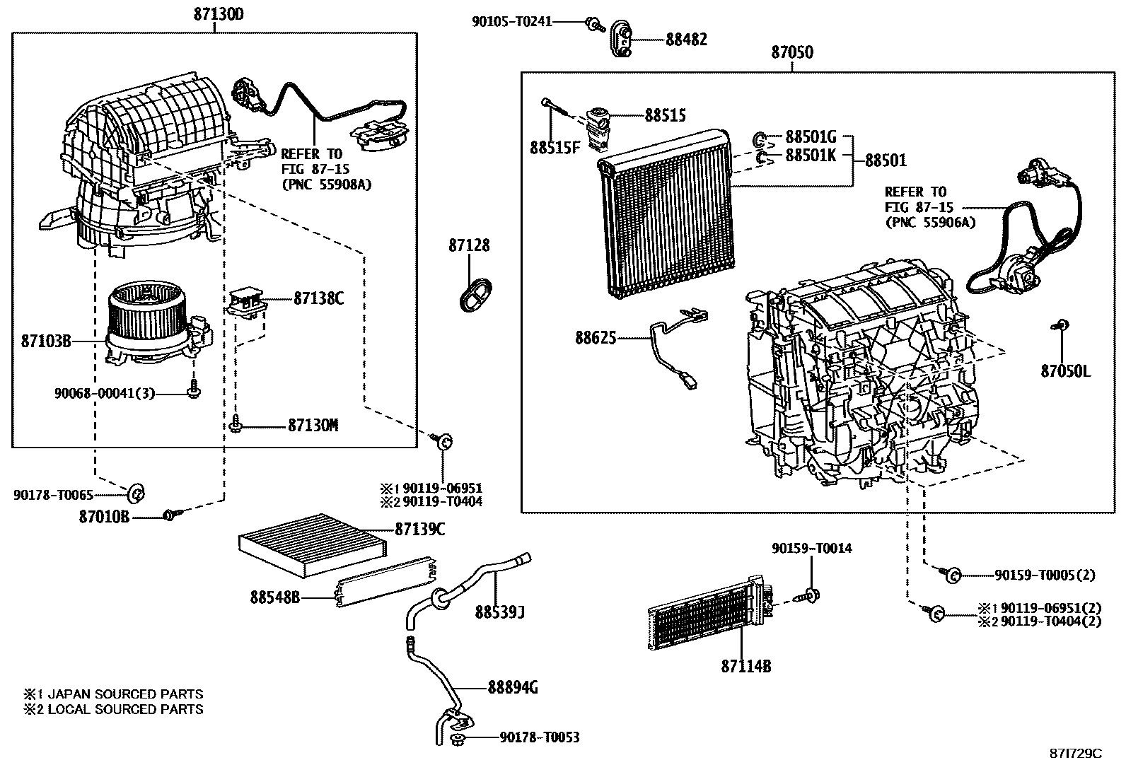Toyota HILUX 暖风和空调系统 - 冷却器组件 EPC diagram — 87I729C