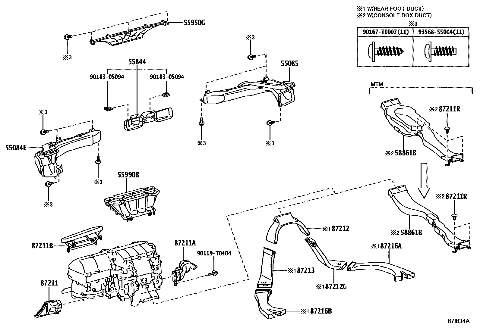 Toyota HILUX 暖风和空调系统 - 控制器和风管 EPC diagram — 87I834A