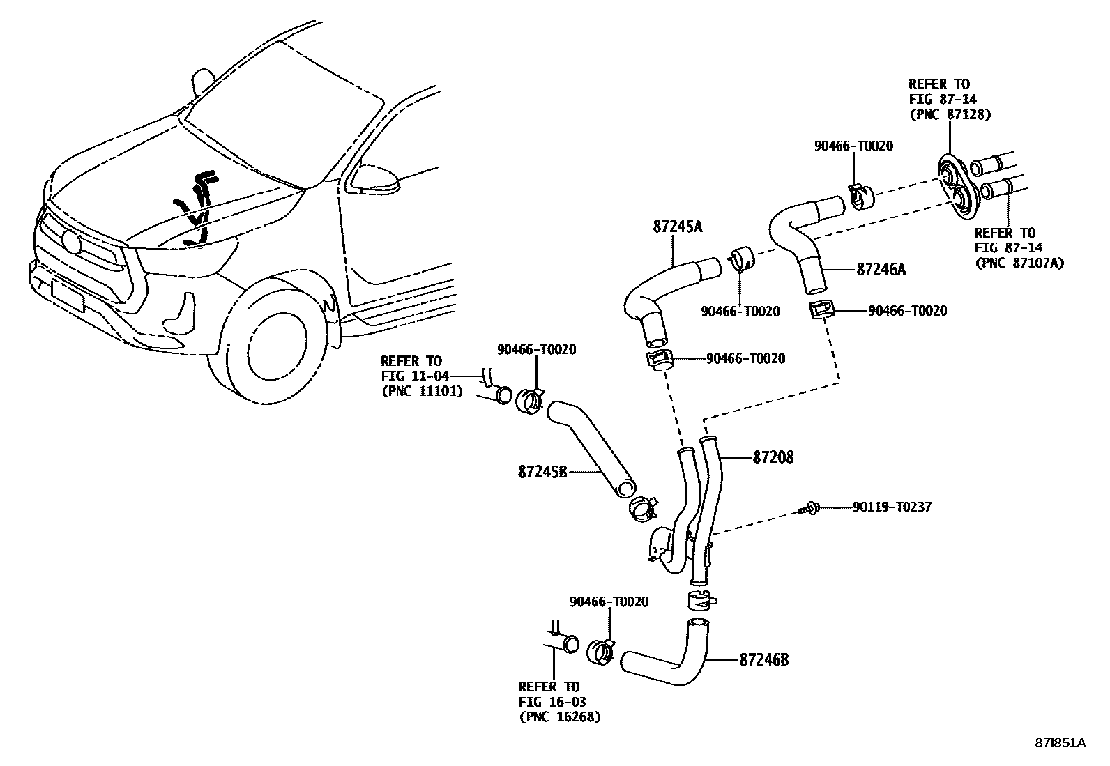 Toyota HILUX 暖风和空调系统 - 水管 EPC diagram — 87I851A