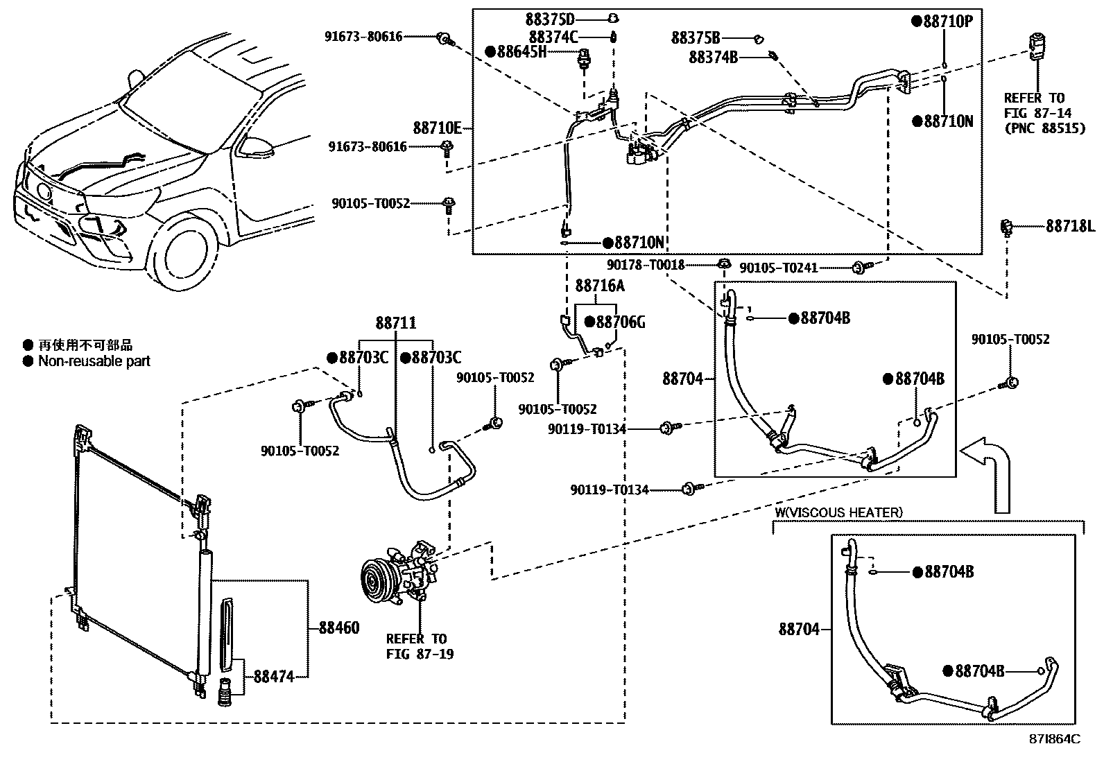 Toyota HILUX Heating & Air Conditioning - Cooler Piping EPC diagram — 87I864C