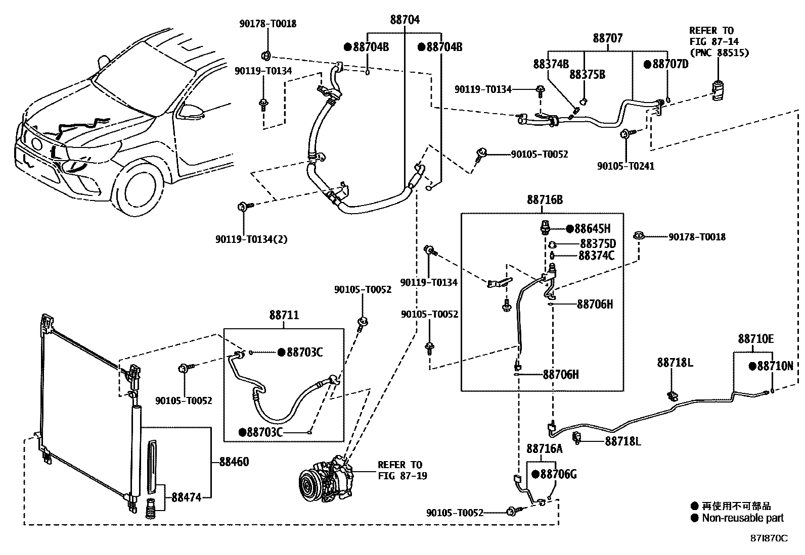 Toyota HILUX Heating & Air Conditioning - Cooler Piping EPC diagram — 87I870C
