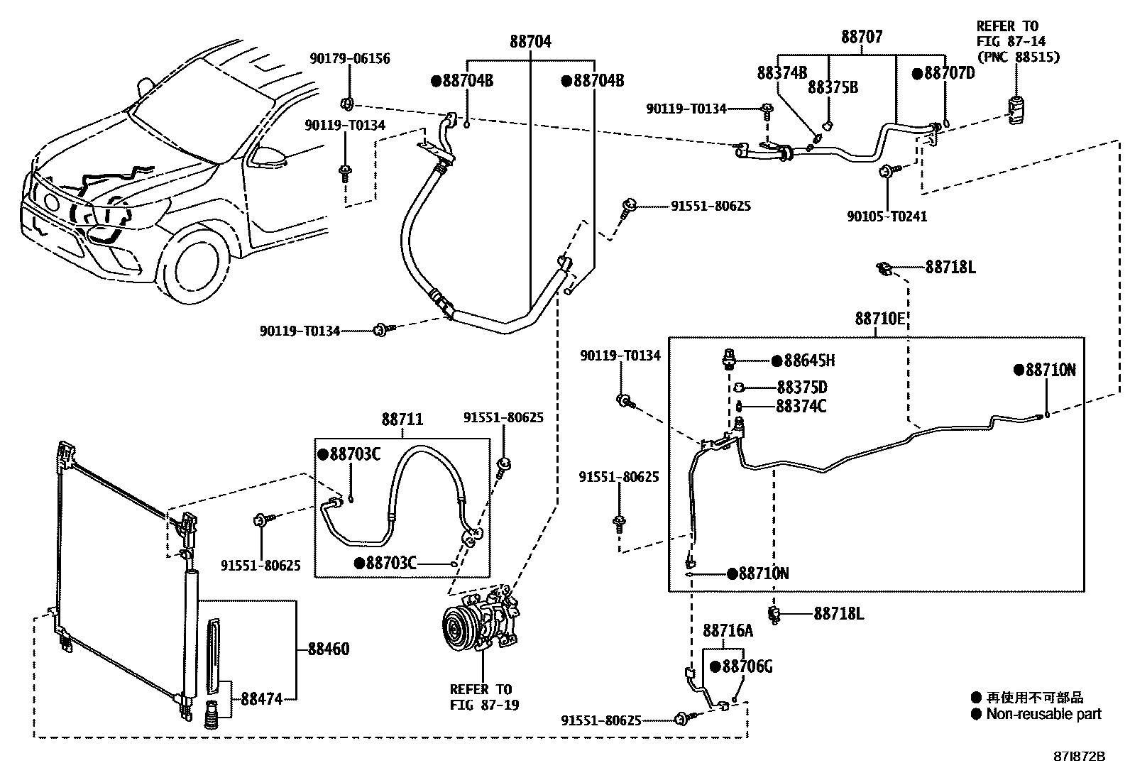 Toyota HILUX Heating & Air Conditioning - Cooler Piping EPC diagram — 87I872B