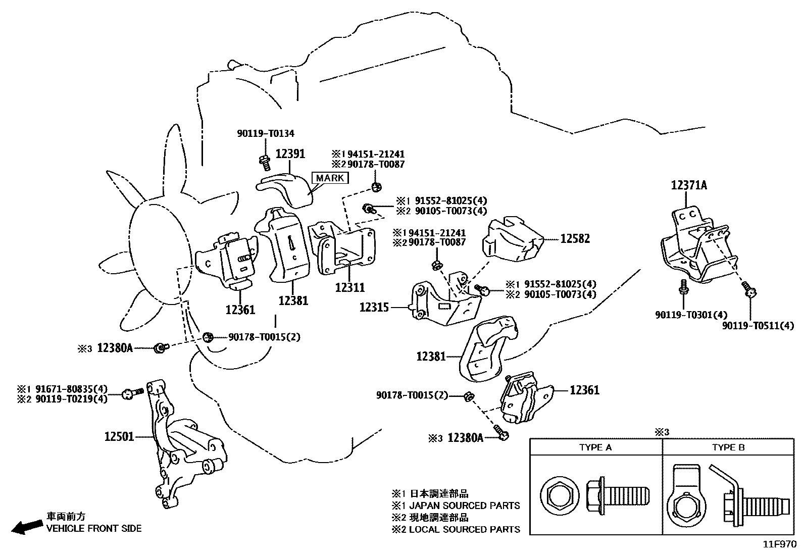 Toyota HILUX Engine Mounting EPC diagram — 11F970